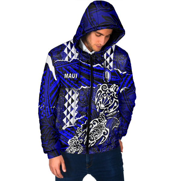 Hawaii Maui High School Custom Men Hooded Padded Jacket Polynesian Turtle Style