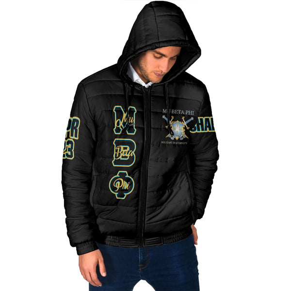 Fraternity Jacket - Personalized Mu Beta Phi Men Hooded Padded Jacket Original Black Style