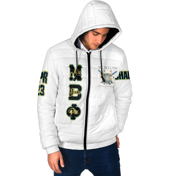 Fraternity Jacket - Personalized Mu Beta Phi Men Hooded Padded Jacket Original White Style