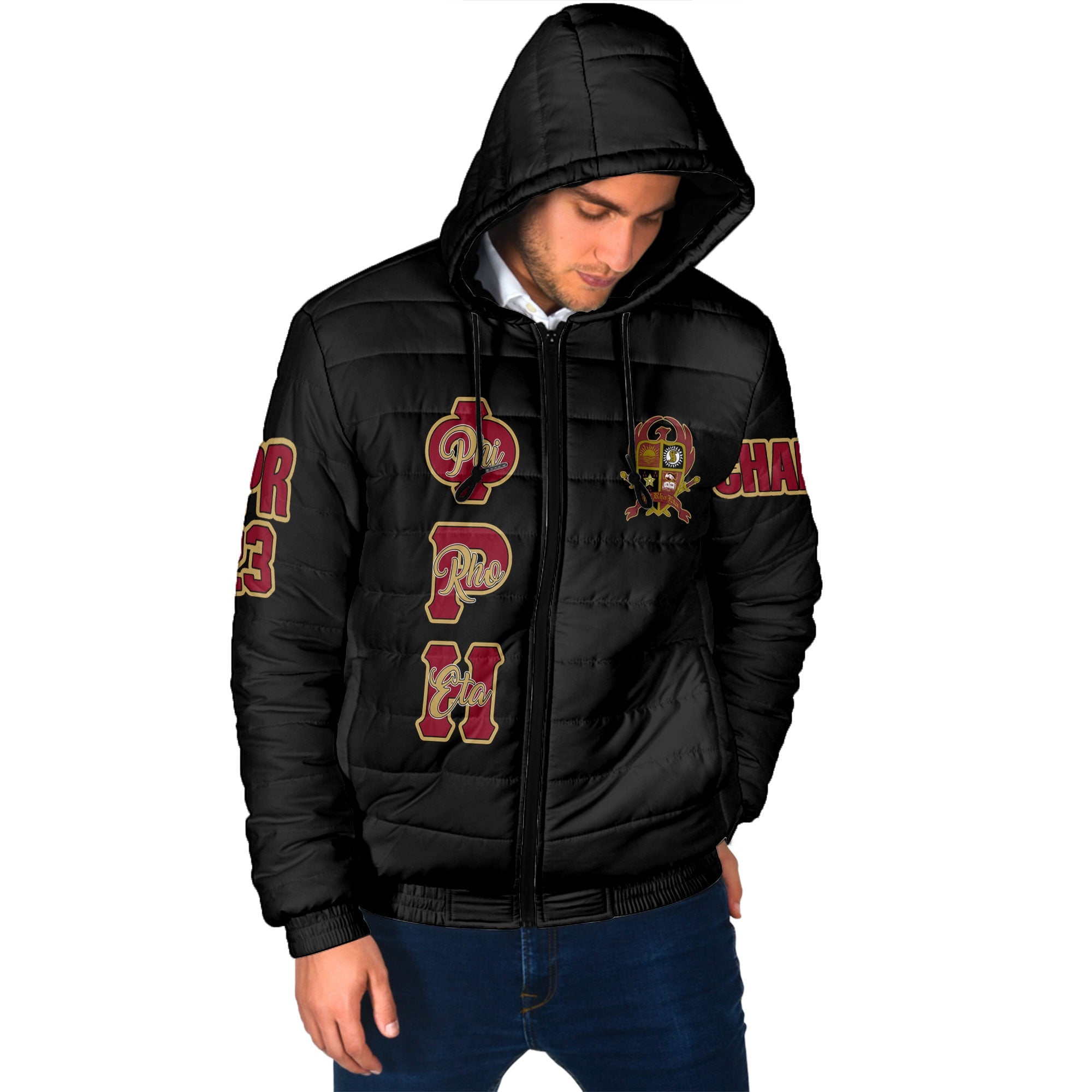 Fraternity Jacket - Personalized Phi Rho Eta Men Hooded Padded Jacket Original Dark Style