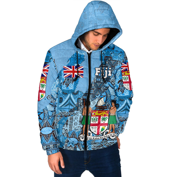 Fiji Flag & Coat Of Arms Men Hooded Padded Jacket