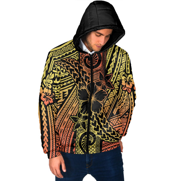 Hawaiian Reggae Men Hooded Padded Jacket Polynesian Hibiscus Style