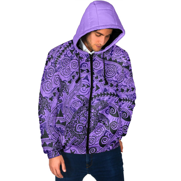 Hawaii Polynesian Turtle Men Hooded Padded Jacket Purple Style