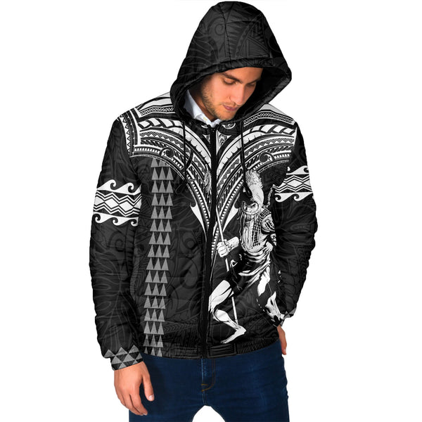 Custom Hawaii Ikaika Warrior Men Hooded Padded Jacket Polynesian Tattoo Style