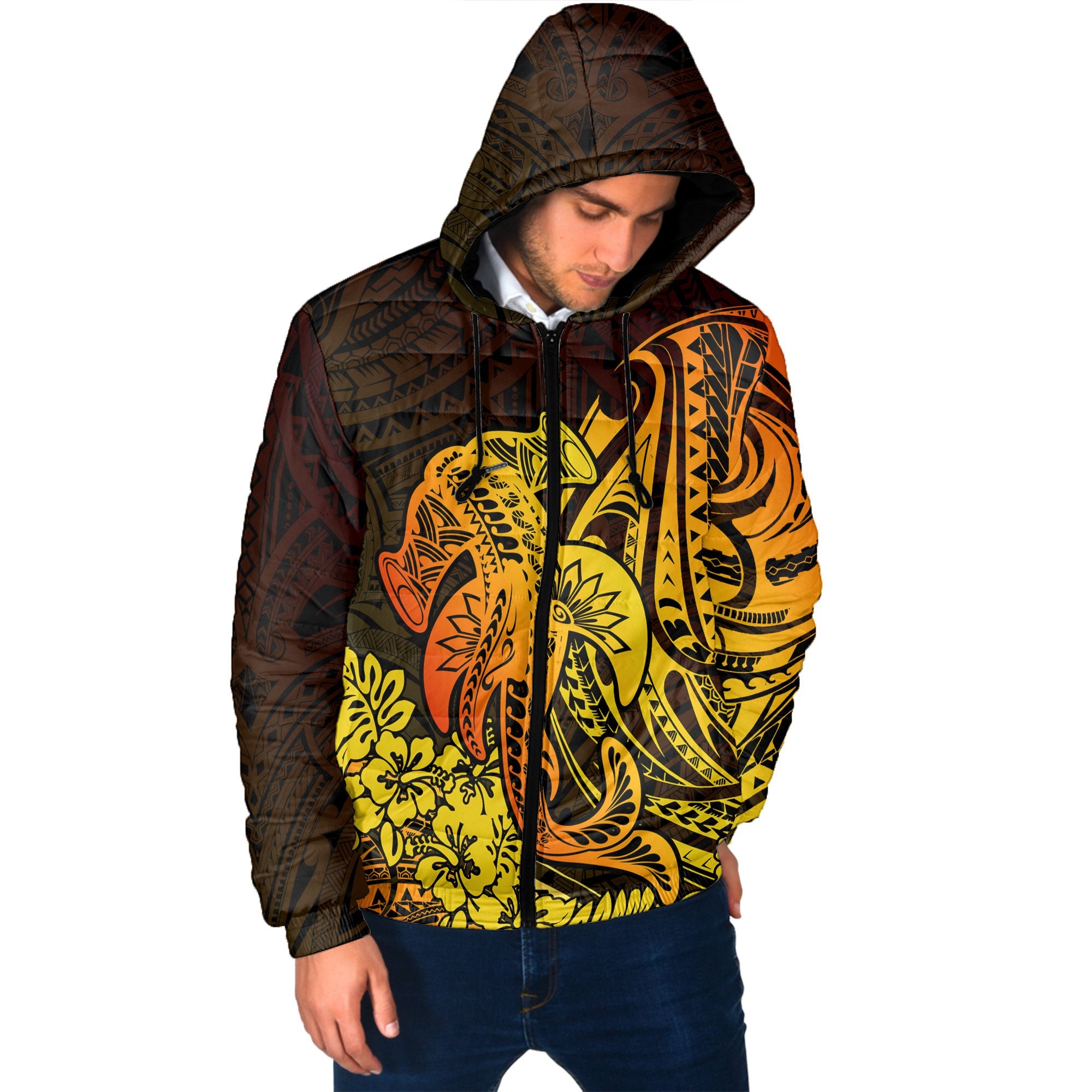 Hawaii Hammerhead Shark Men Hooded Padded Jacket Reggae Style