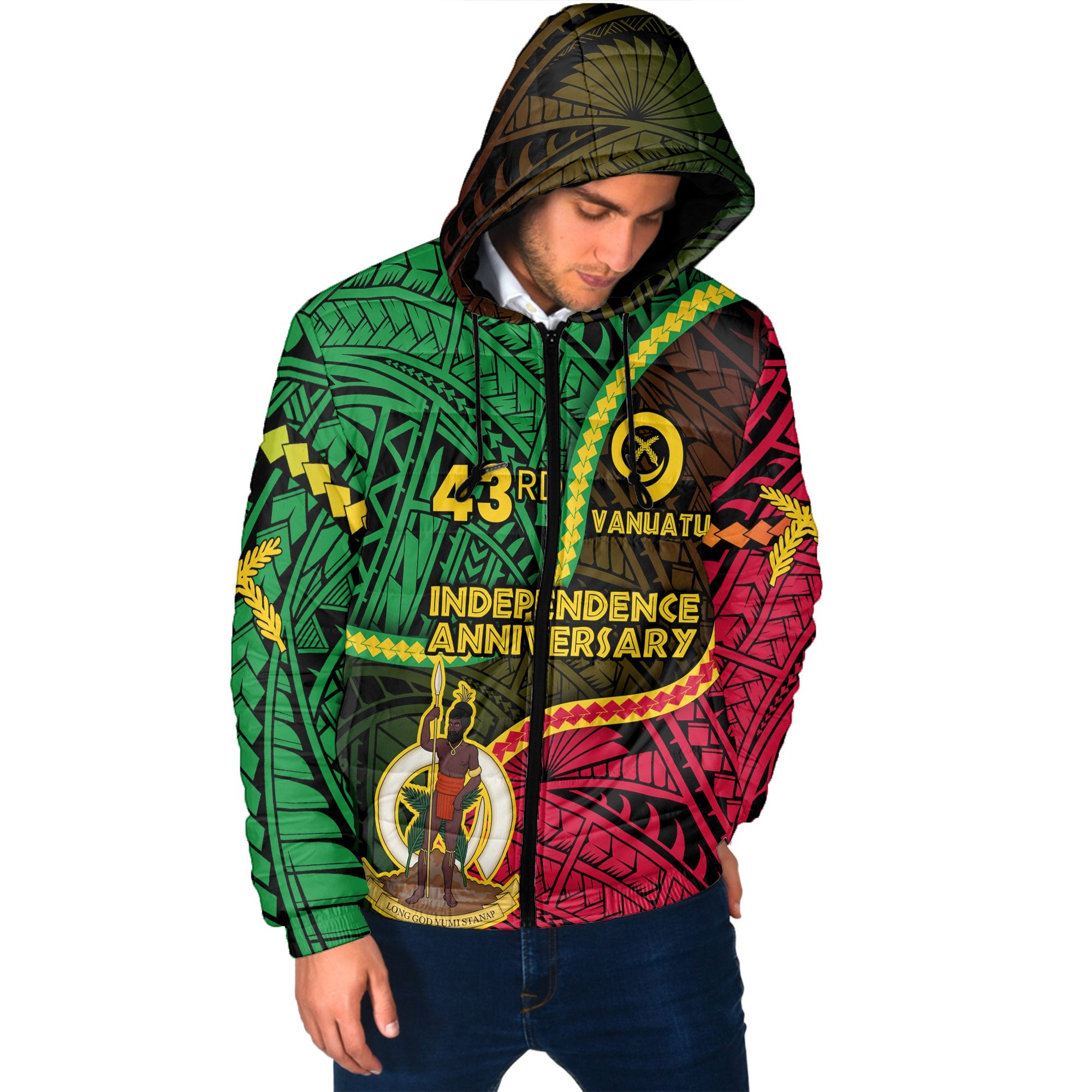 Vanuatu Men Hooded Padded Jacket Independence Day 43rd Anniversary Style