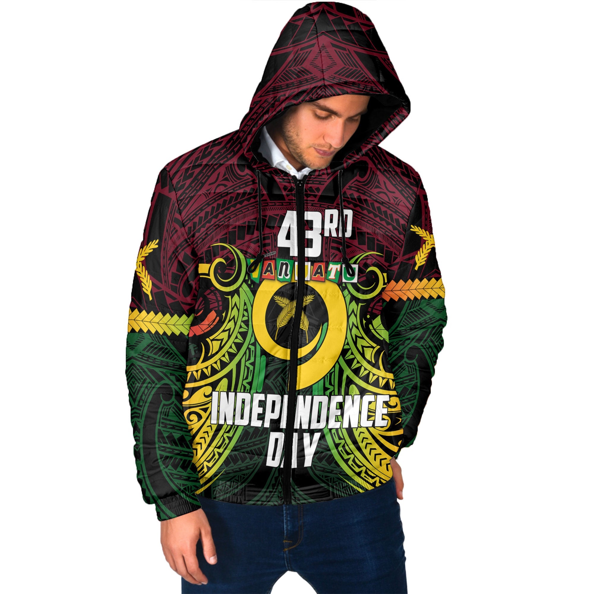 Vanuatu Men Hooded Padded Jacket Independence Day 43rd Anniversary Style 2