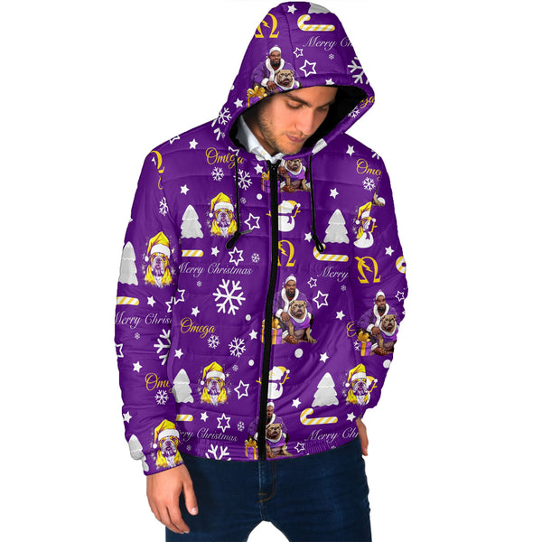 Fraternity Jacket - OPP Christmas Men Hooded Padded Jacket Bulldog Purple Pattern Style