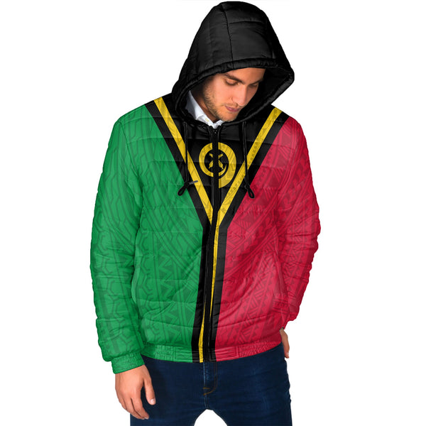 Vanuatu Men Hooded Padded Jacket Polynesian Flag Style