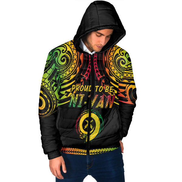 Vanuatu Proud To Be Ni-Van Men Hooded Padded Jacket Coat Of Arms Reggae Style