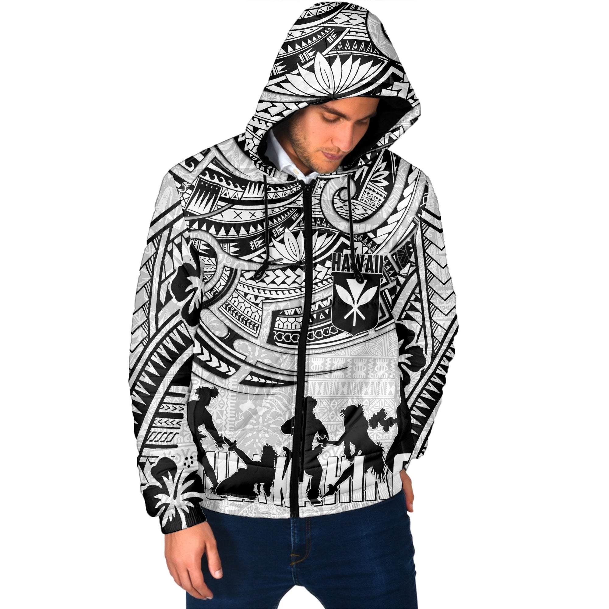 Hawaiian Hula Kahiko Men Hooded Padded Jacket