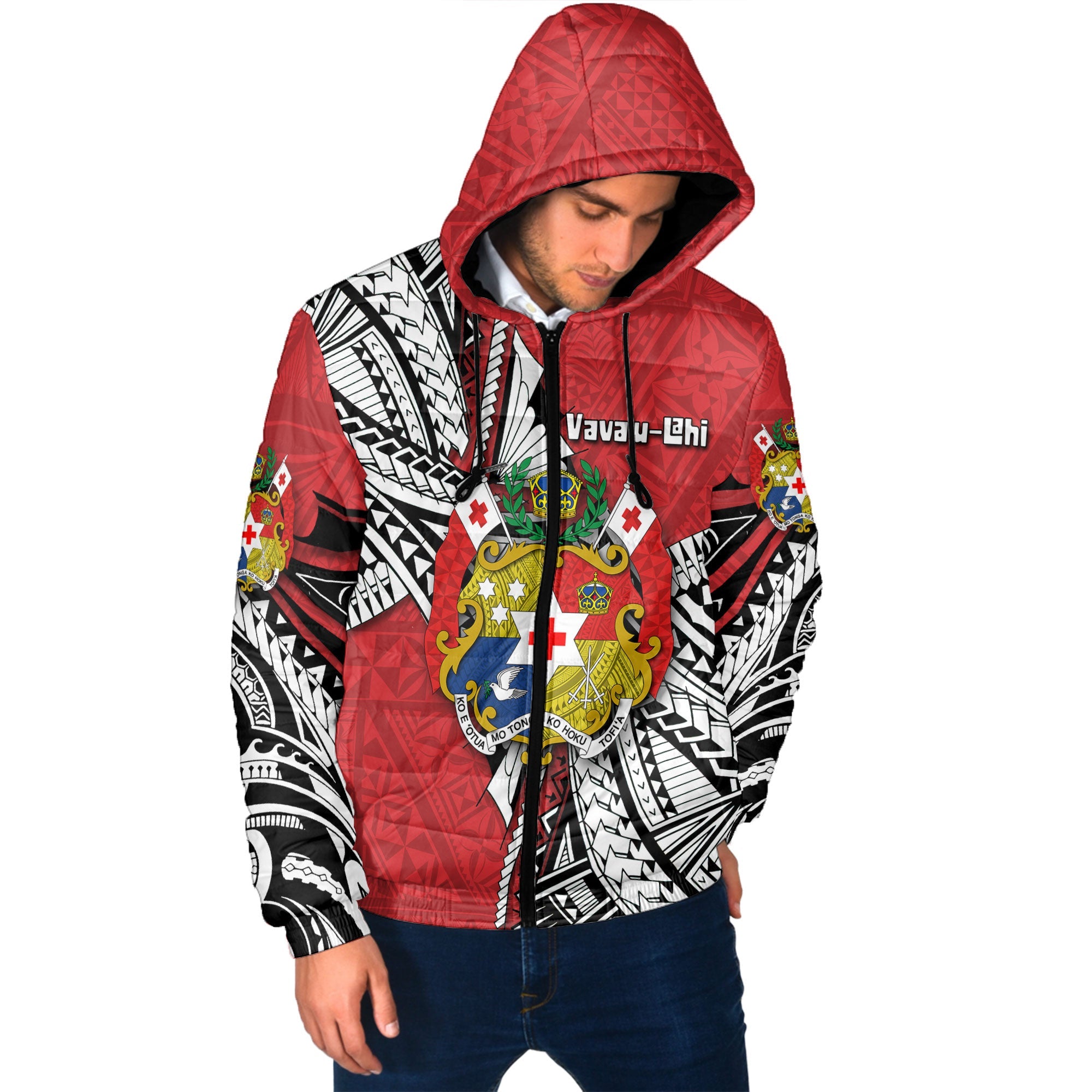 Custom Tonga Vava'u Lahi Coat Of Arms Men Hooded Padded Jacket