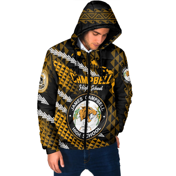 Hawaii James Campbell High School Custom Men Hooded Padded Jacket Map Style