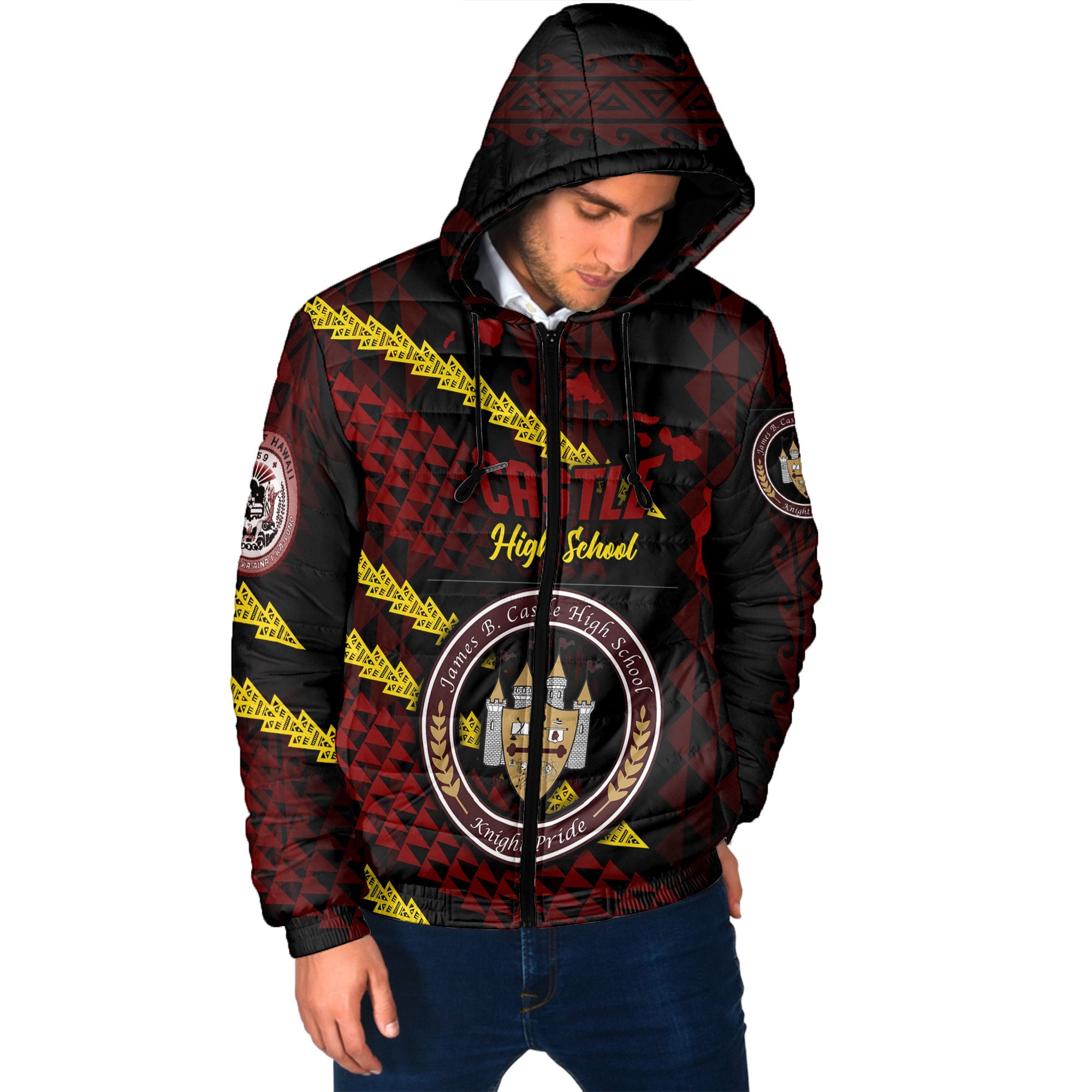 Hawaii Castle High School Custom Men Hooded Padded Jacket Map Style