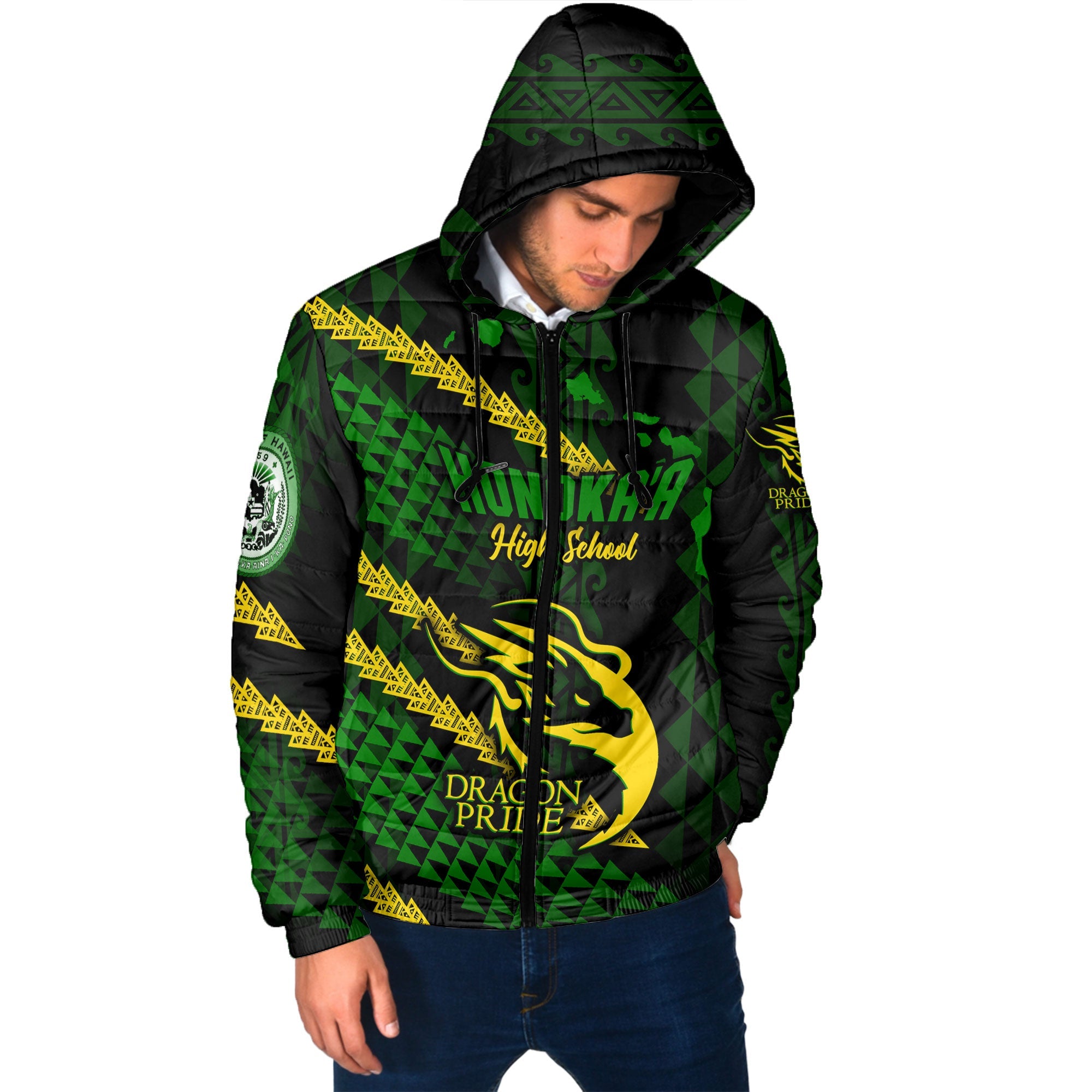 Hawaii Honoka High & Intermediate School Custom Men Hooded Padded Jacket Map Style