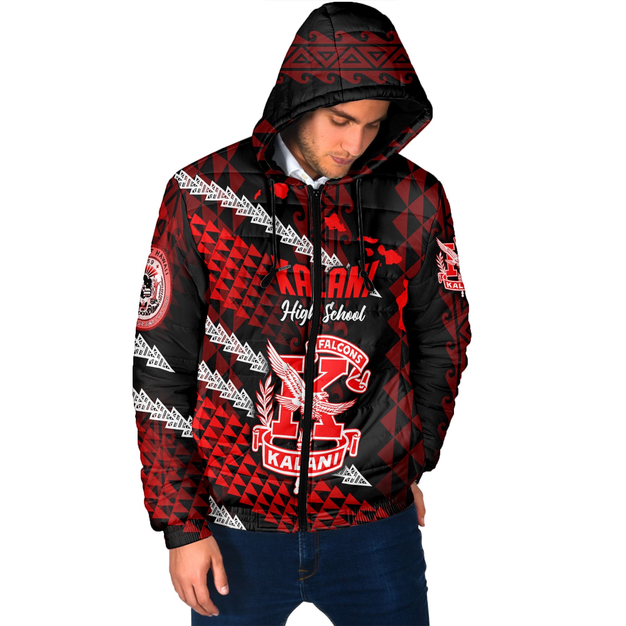 Hawaii Kalani High School Custom Men Hooded Padded Jacket Map Style