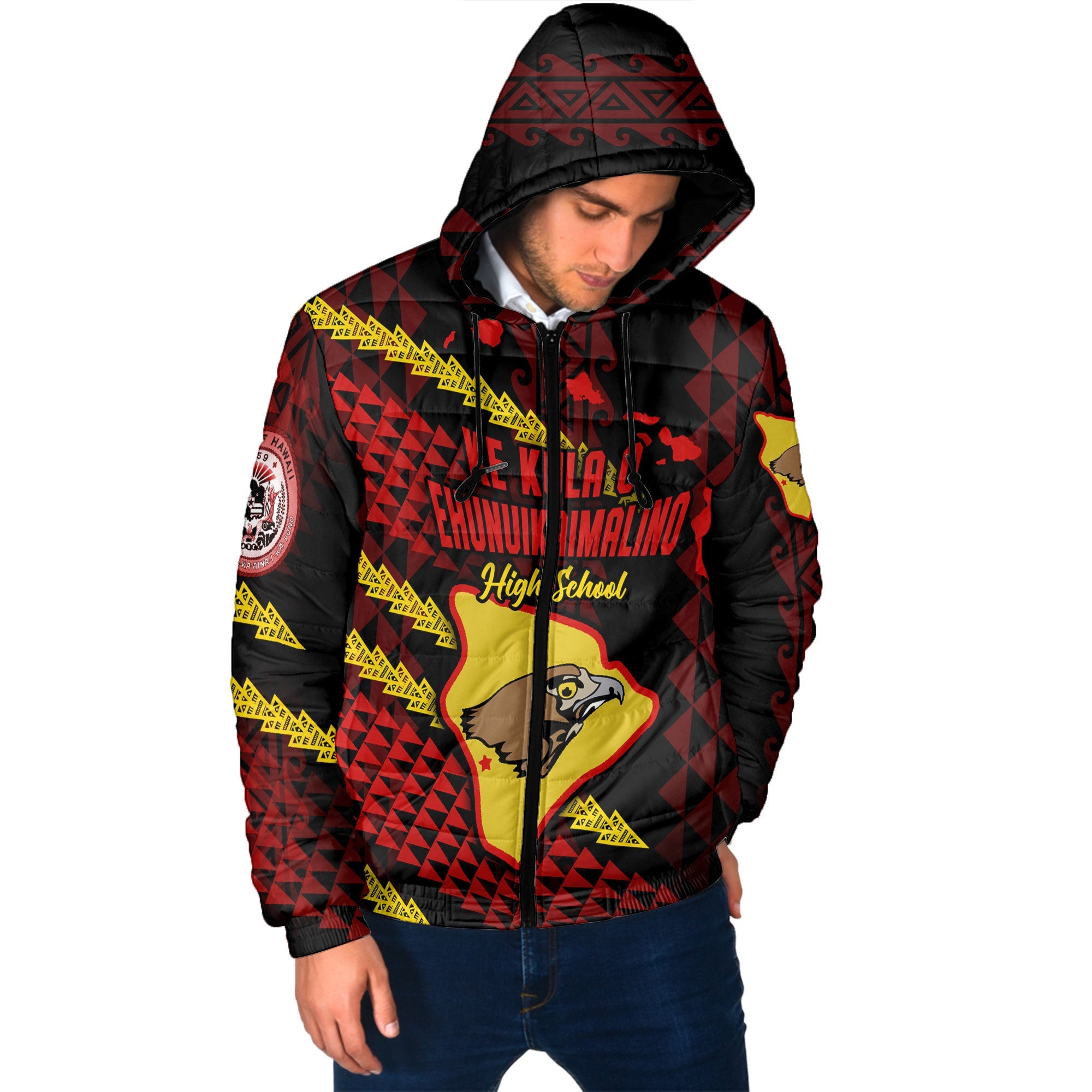 Hawaii Ke Kula O Ehunuikaimalino School Custom Men Hooded Padded Jacket Map Style