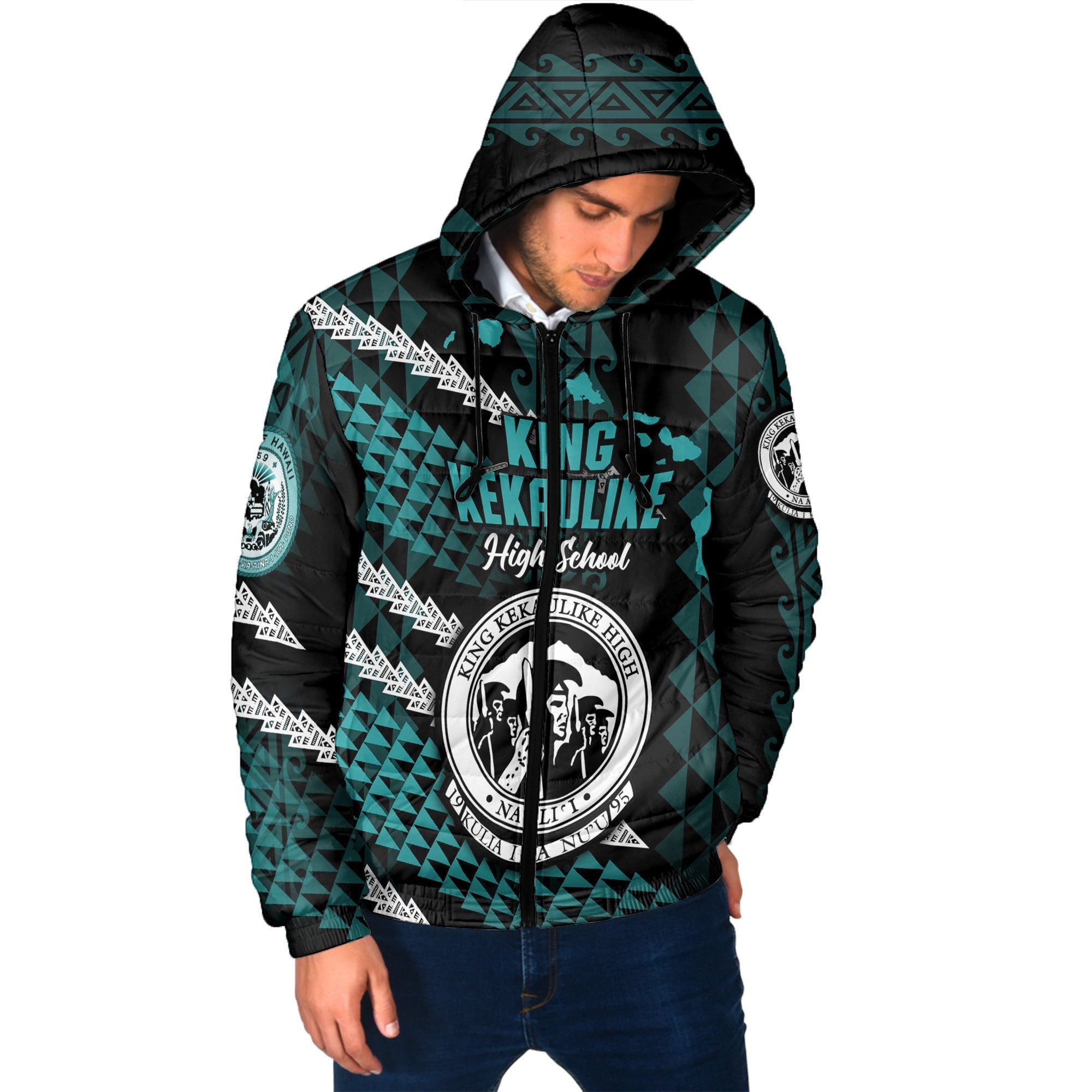 Hawaii King Kekaulike High School Custom Men Hooded Padded Jacket Map Style