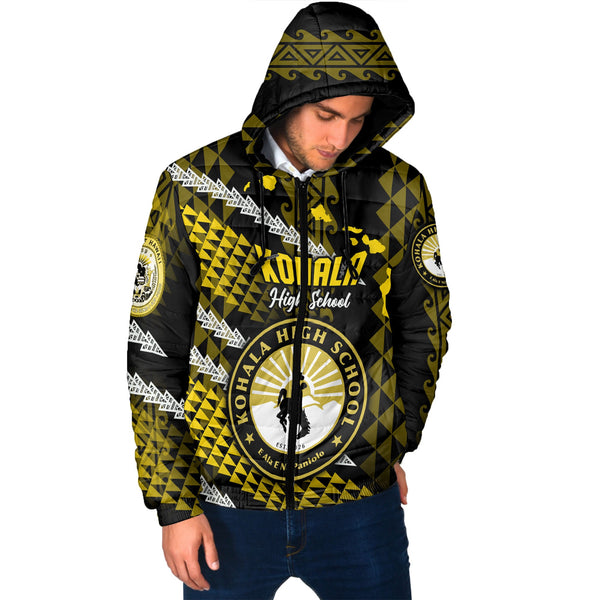 Hawaii Kohala High School Custom Men Hooded Padded Jacket Map Style