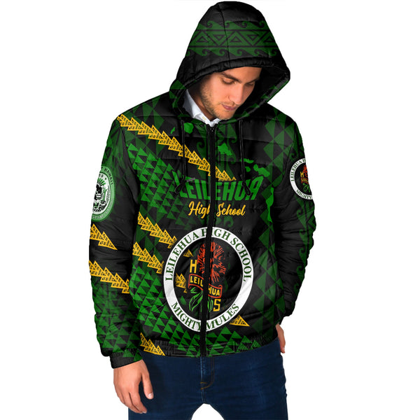 Hawaii Leilehua High School Custom Men Hooded Padded Jacket Map Style