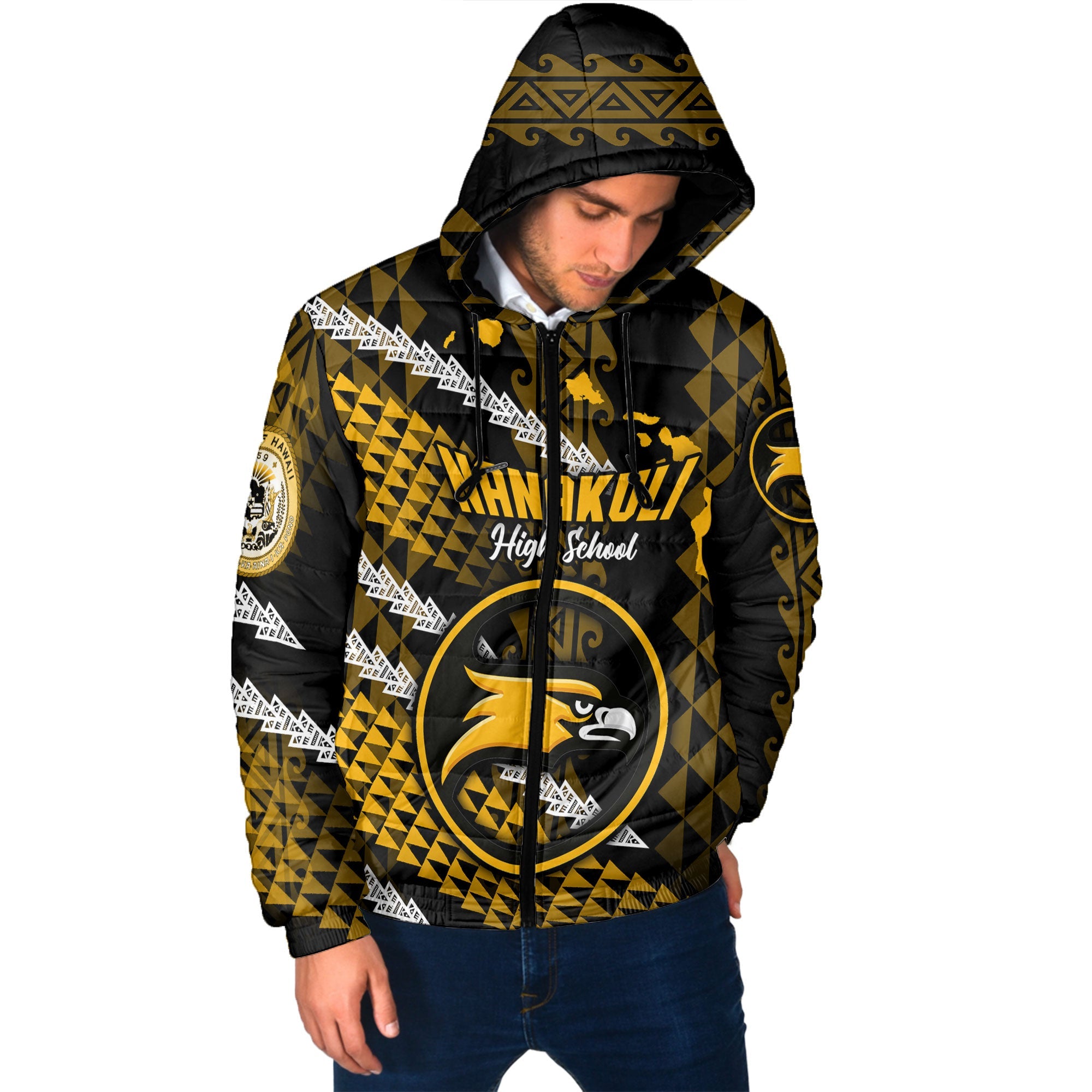 Hawaii Nanakuli High School Custom Men Hooded Padded Jacket Map Style