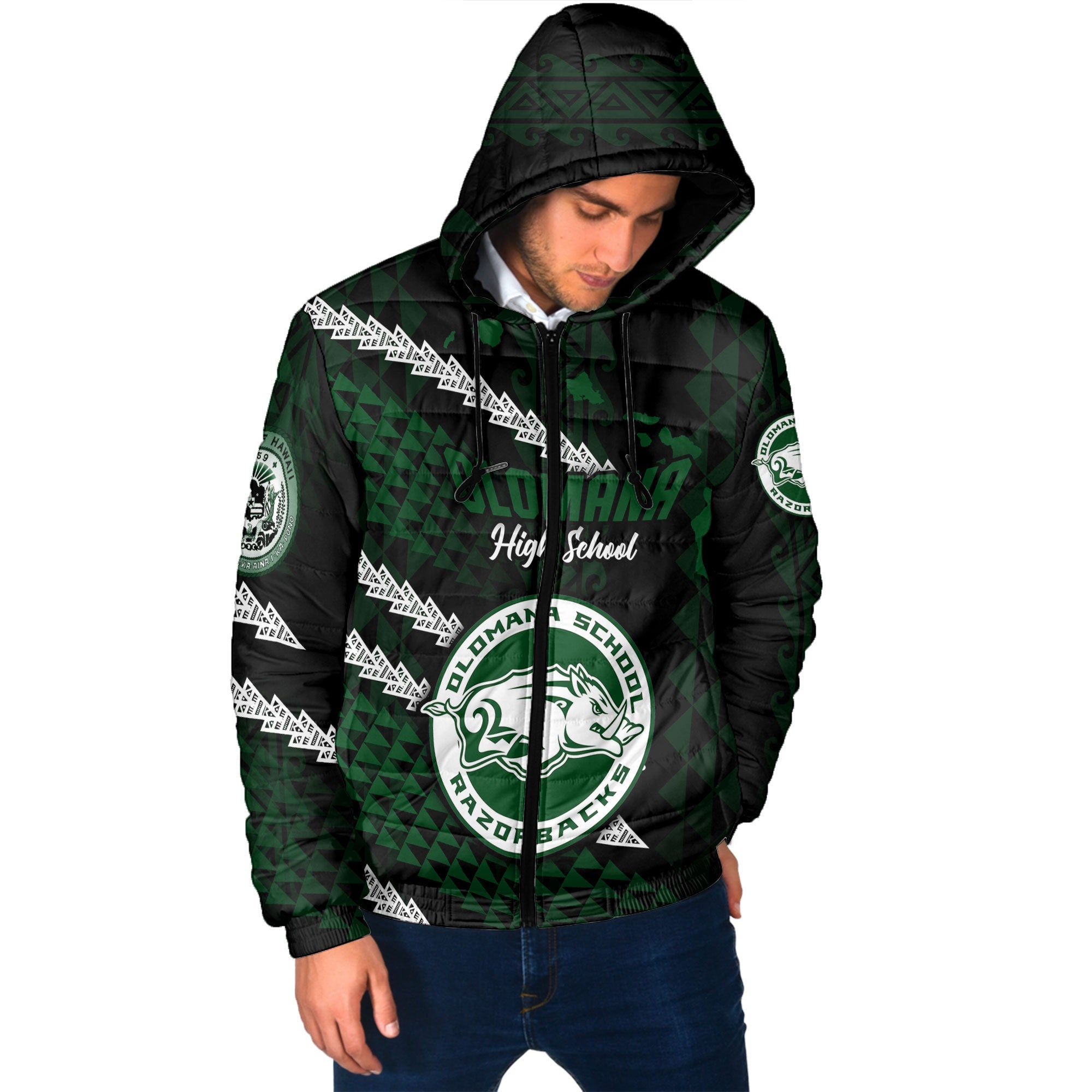 Hawaii Olomana High & Intermediate School Custom Men Hooded Padded Jacket Map Style