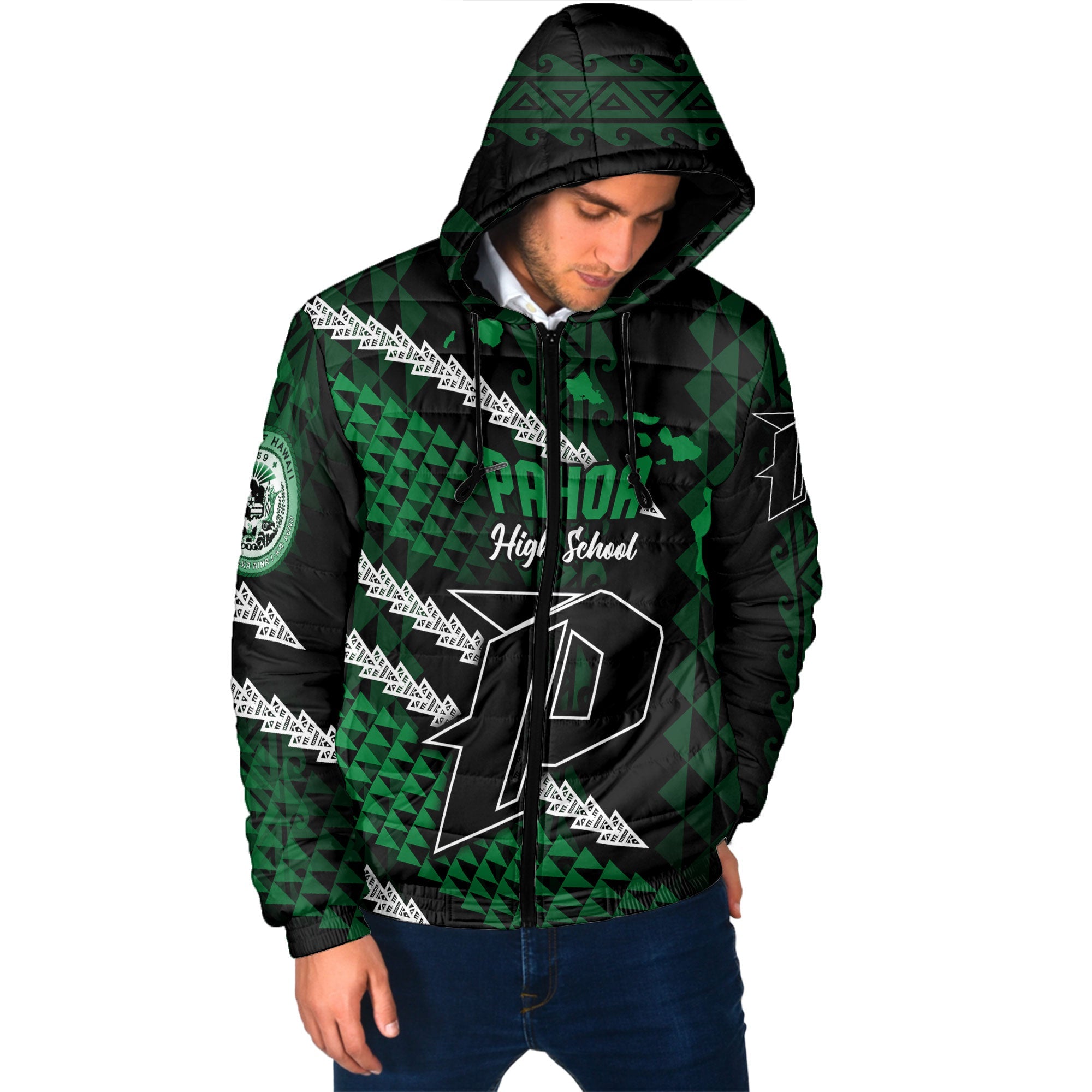 Hawaii Pahoa High & Intermediate School Custom Men Hooded Padded Jacket Map Style