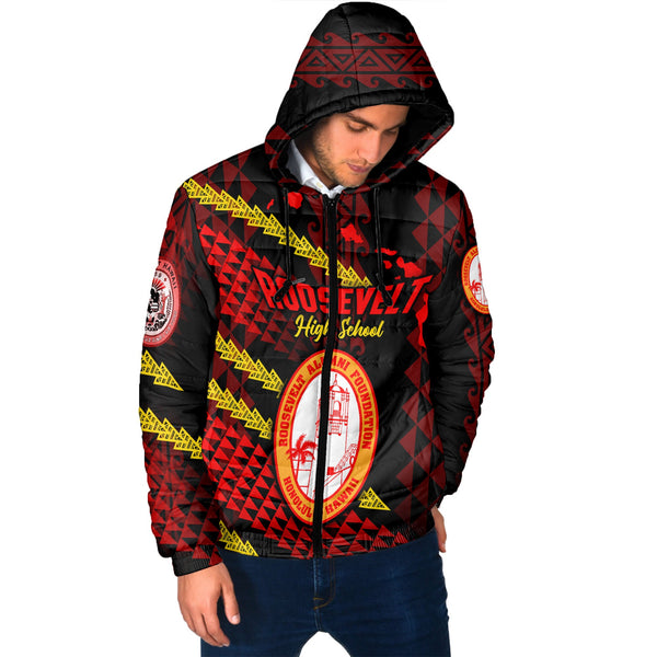 Hawaii Roosevelt High School Custom Men Hooded Padded Jacket Map Style