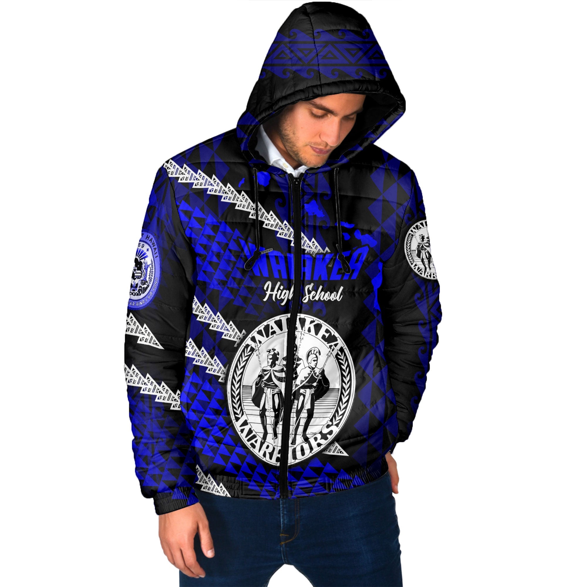 Hawaii Waiakea High School Custom Men Hooded Padded Jacket Map Style