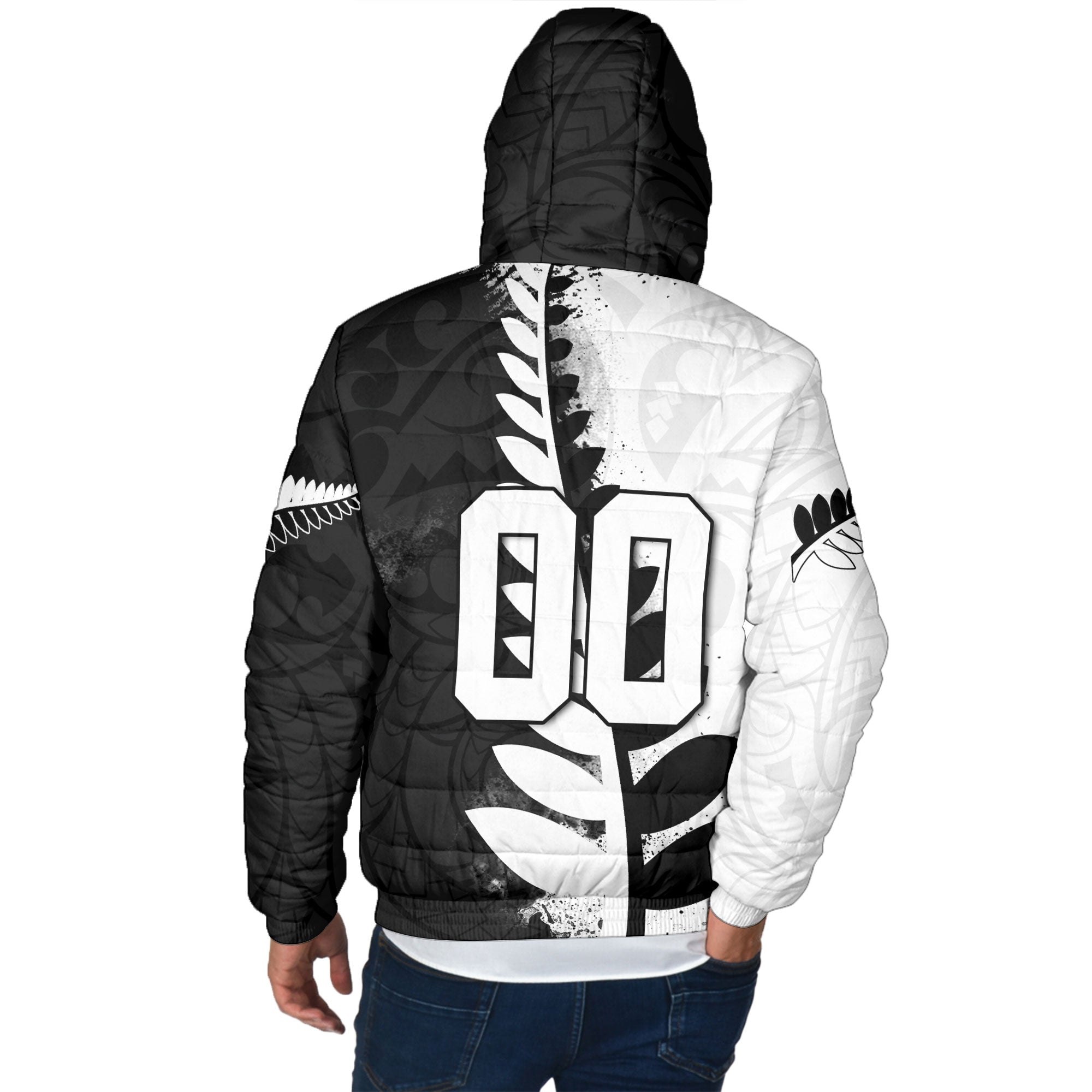 Custom New Zealand Rugby Men Hooded Padded Jacket Silver Fern Style