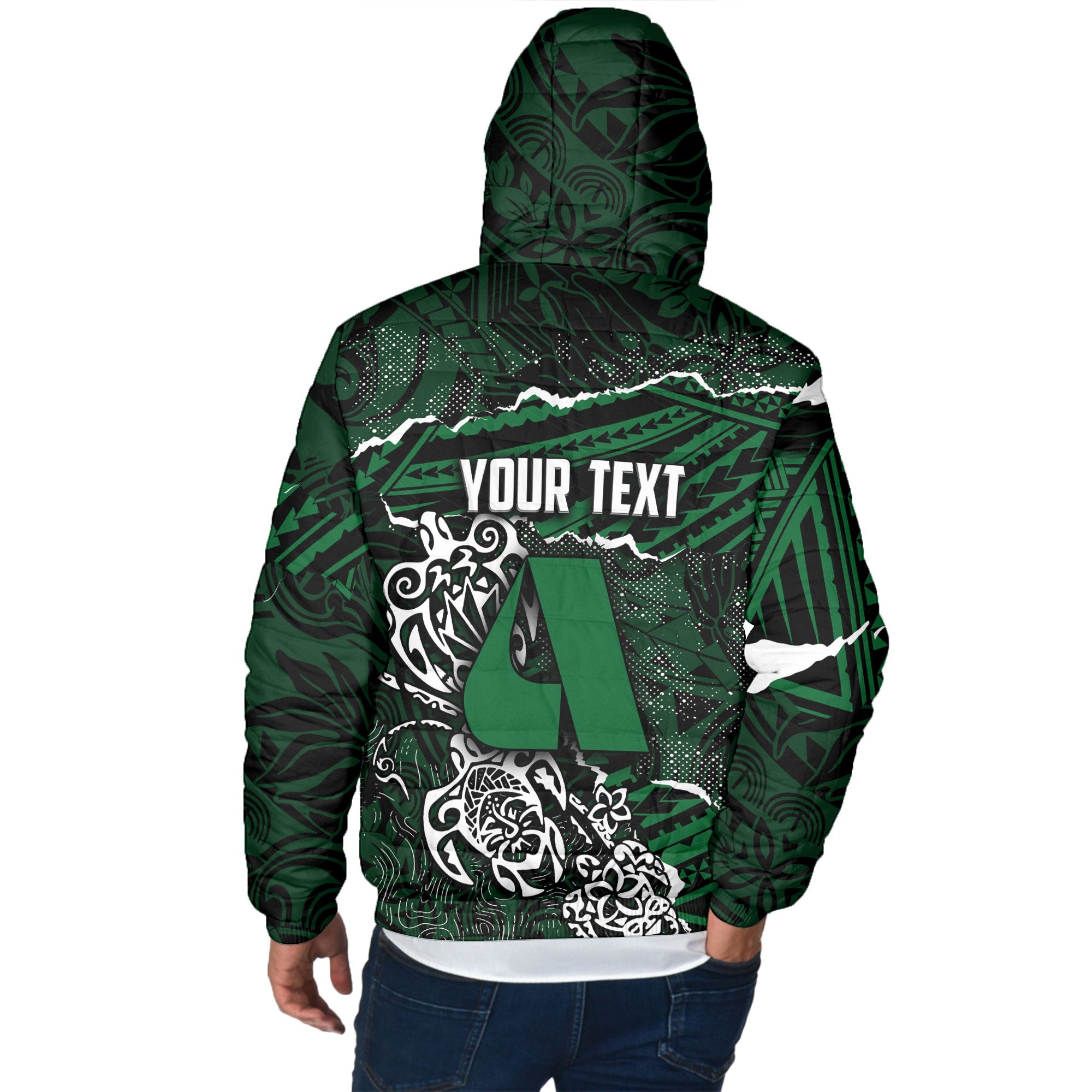 Hawaii Aiea High School Custom Men Hooded Padded Jacket Polynesian Turtle Style