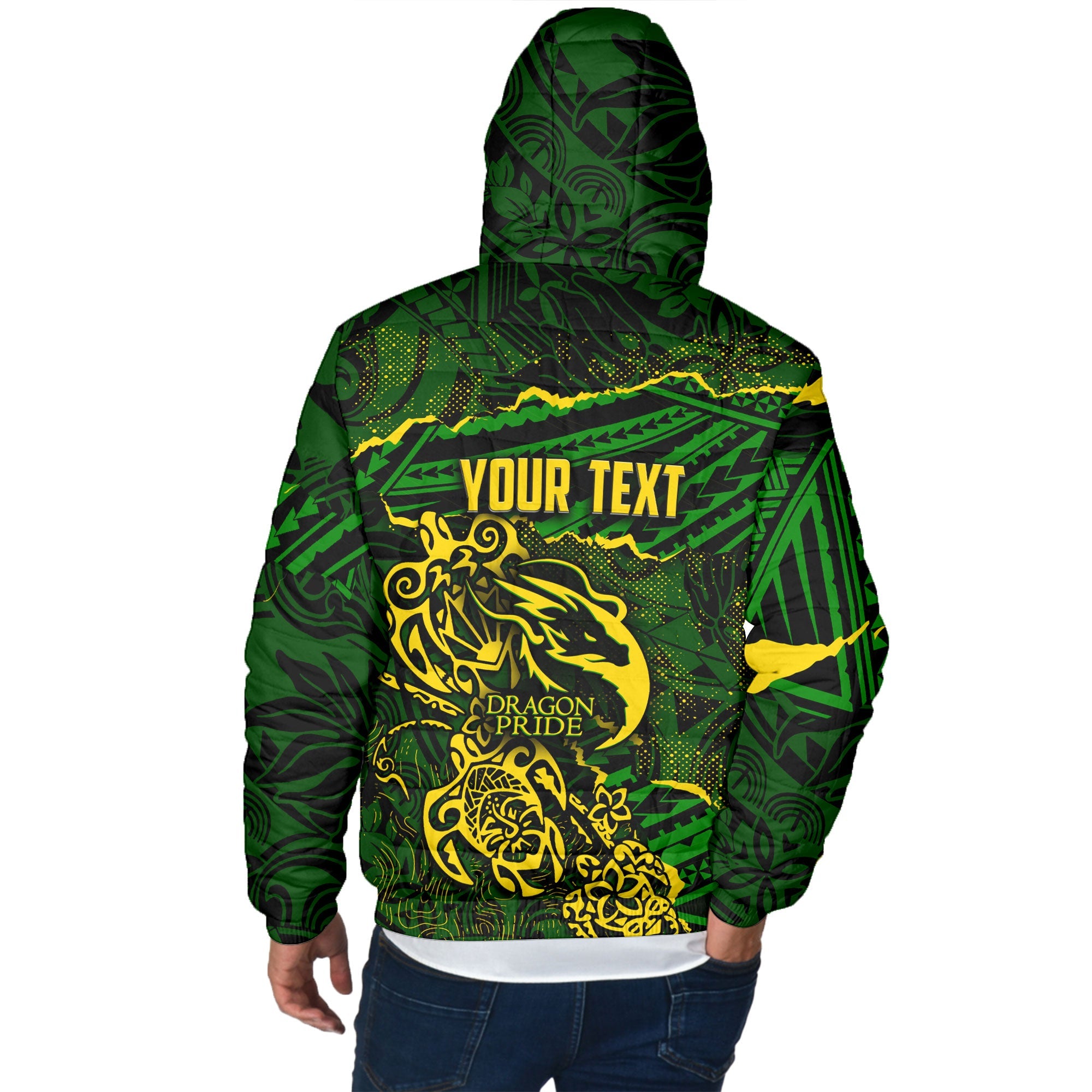 Hawaii Honoka High & Intermediate School Custom Men Hooded Padded Jacket Polynesian Turtle Style