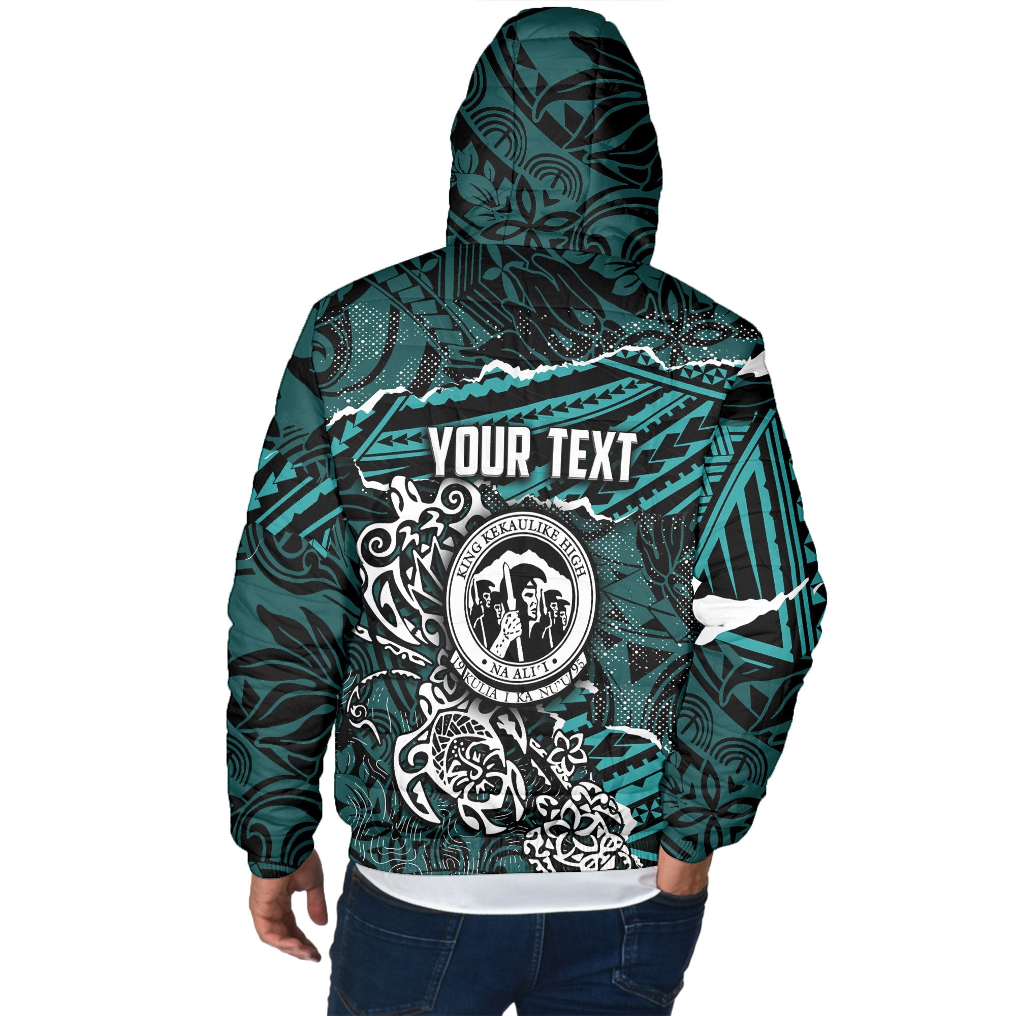 Hawaii King Kekaulike High School Custom Men Hooded Padded Jacket Polynesian Turtle Style