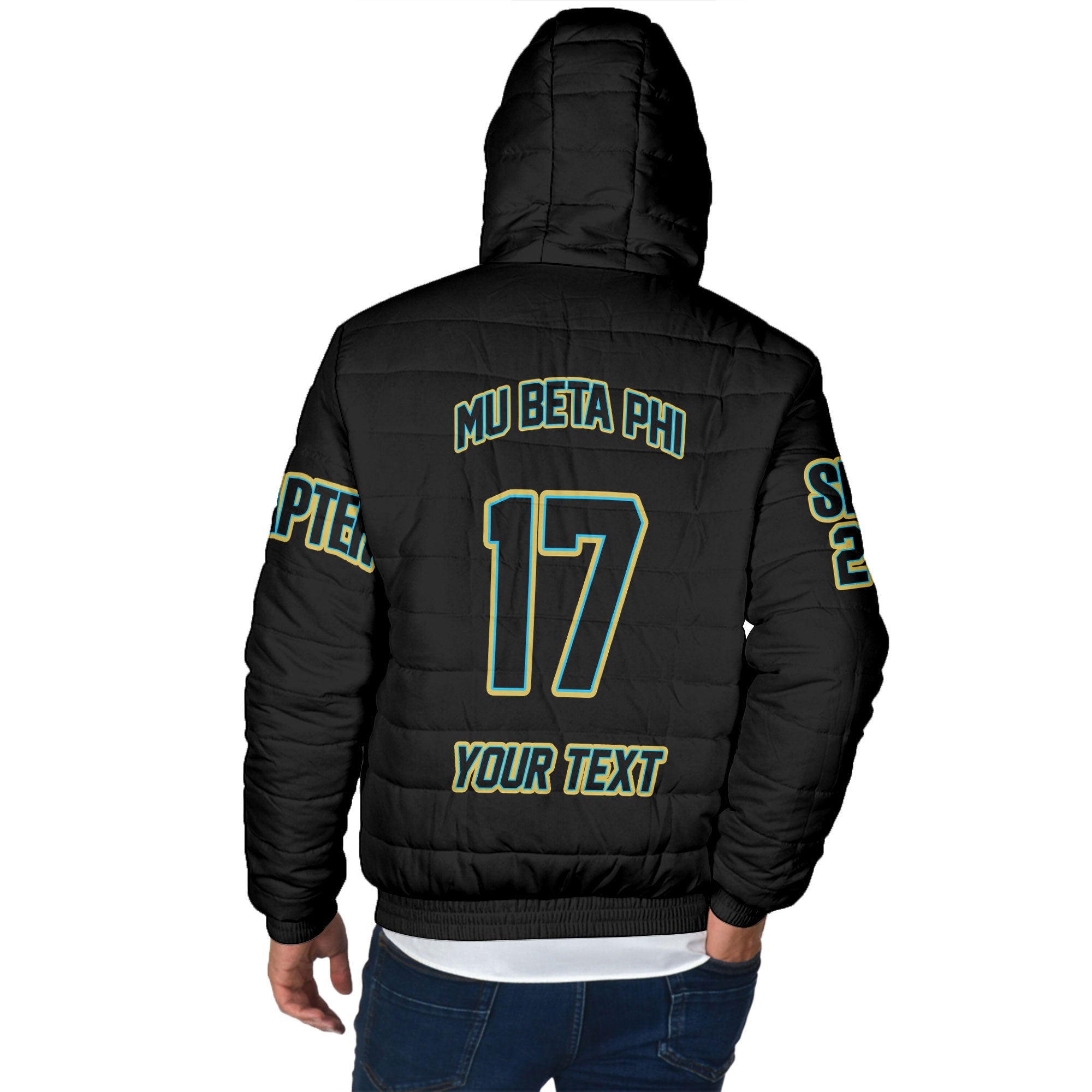 Fraternity Jacket - Personalized Mu Beta Phi Men Hooded Padded Jacket Original Black Style