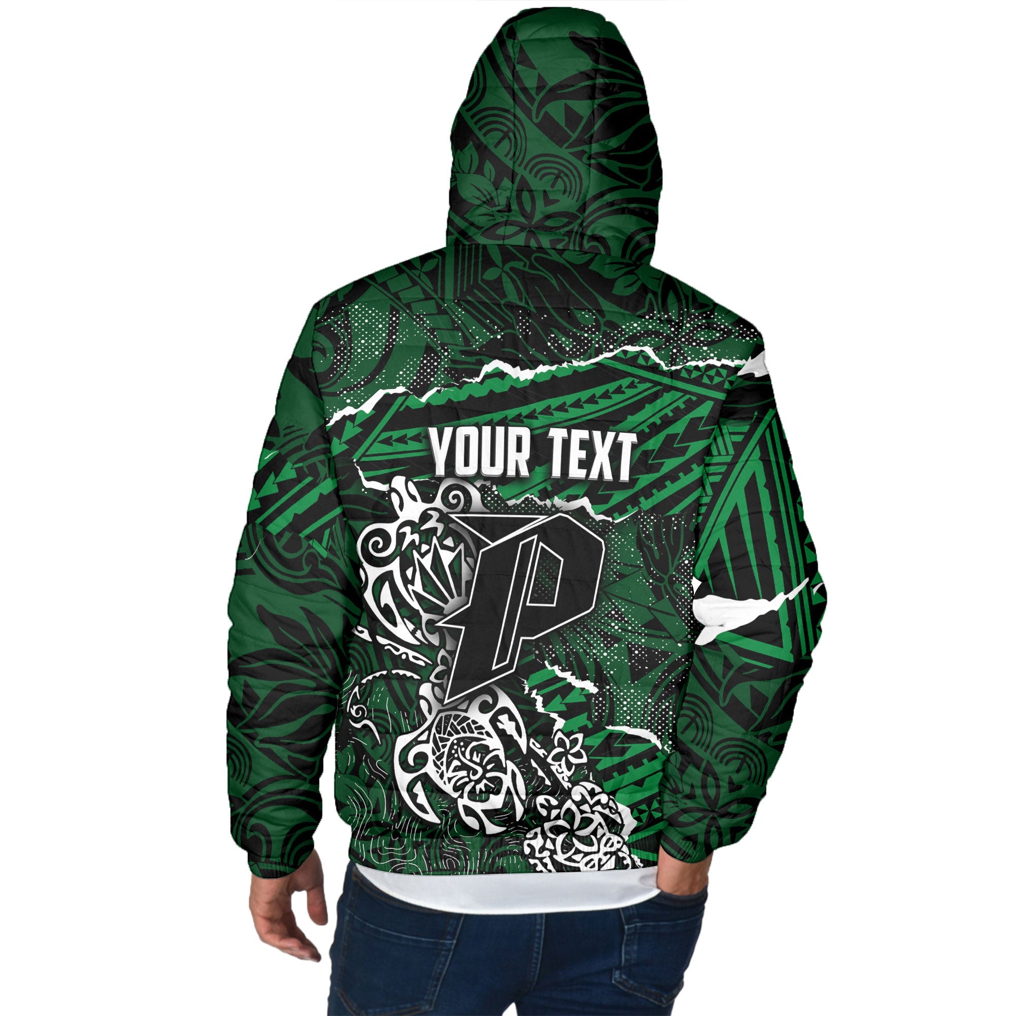 Hawaii Pahoa High & Intermediate School Custom Men Hooded Padded Jacket Polynesian Turtle Style