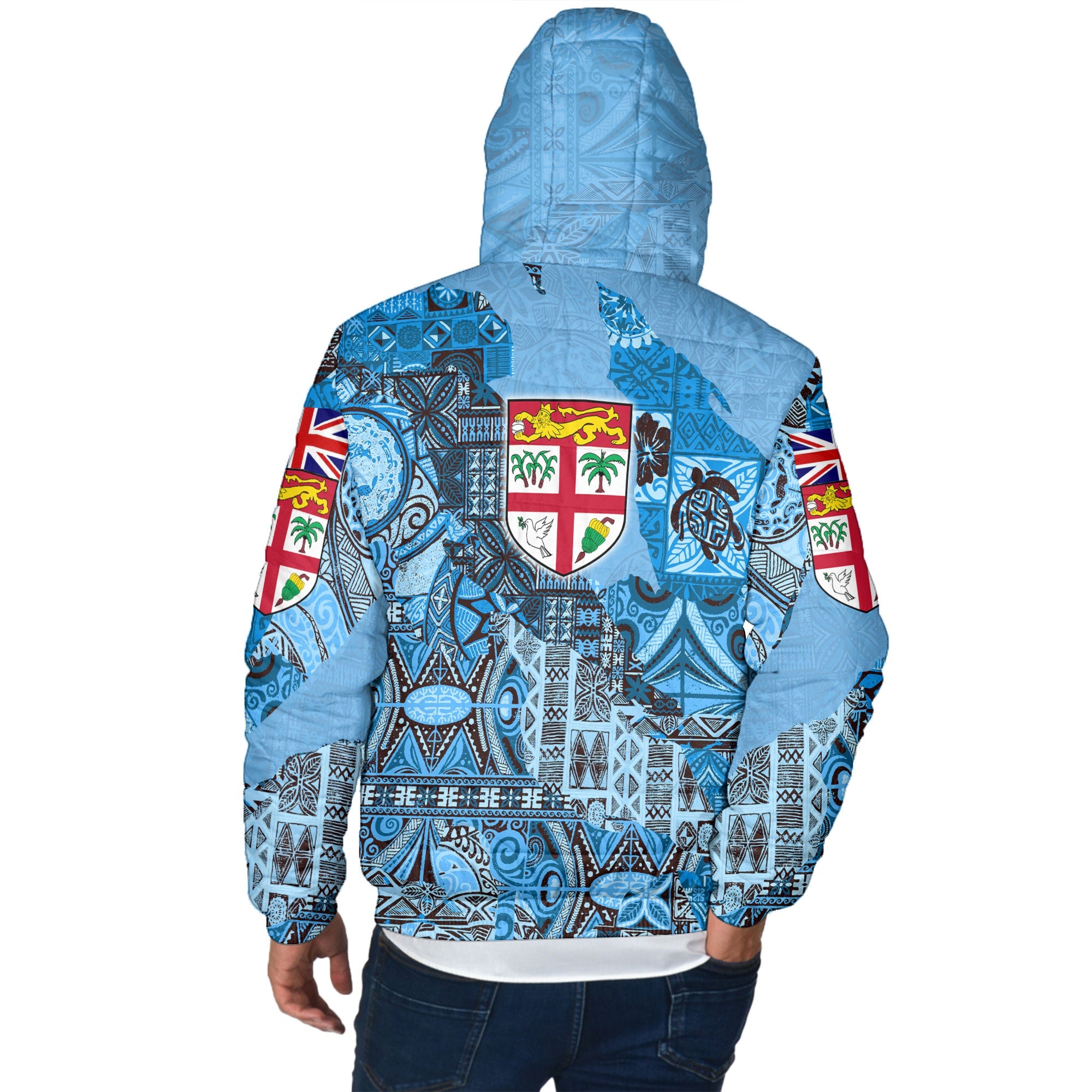 Fiji Flag & Coat Of Arms Men Hooded Padded Jacket