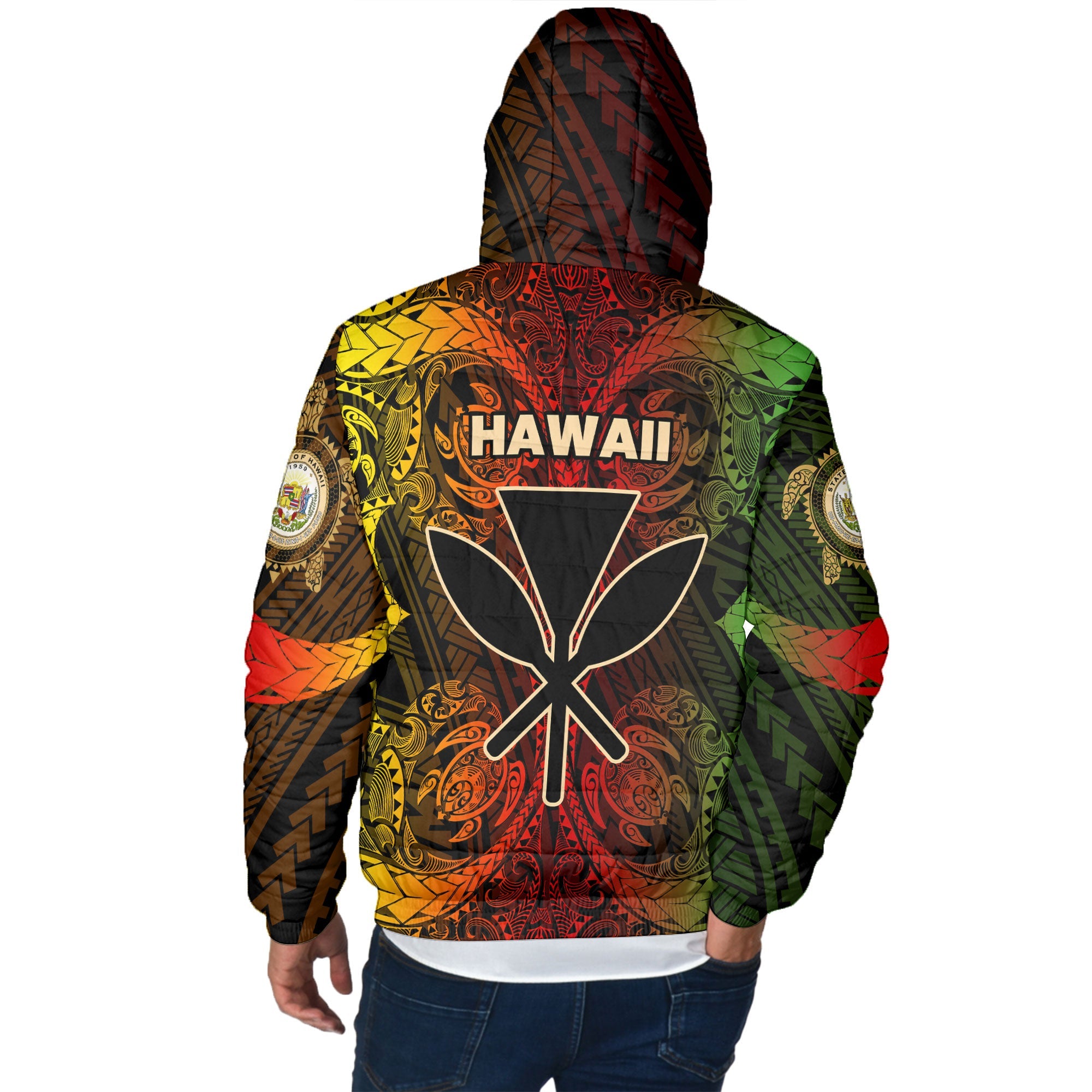 Kanaka Maoli Hawaii Men Hooded Padded Jacket Reggae Style