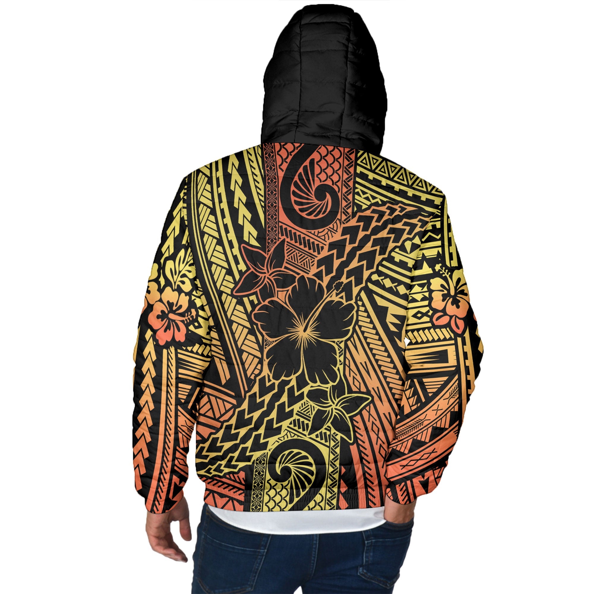 Hawaiian Reggae Men Hooded Padded Jacket Polynesian Hibiscus Style