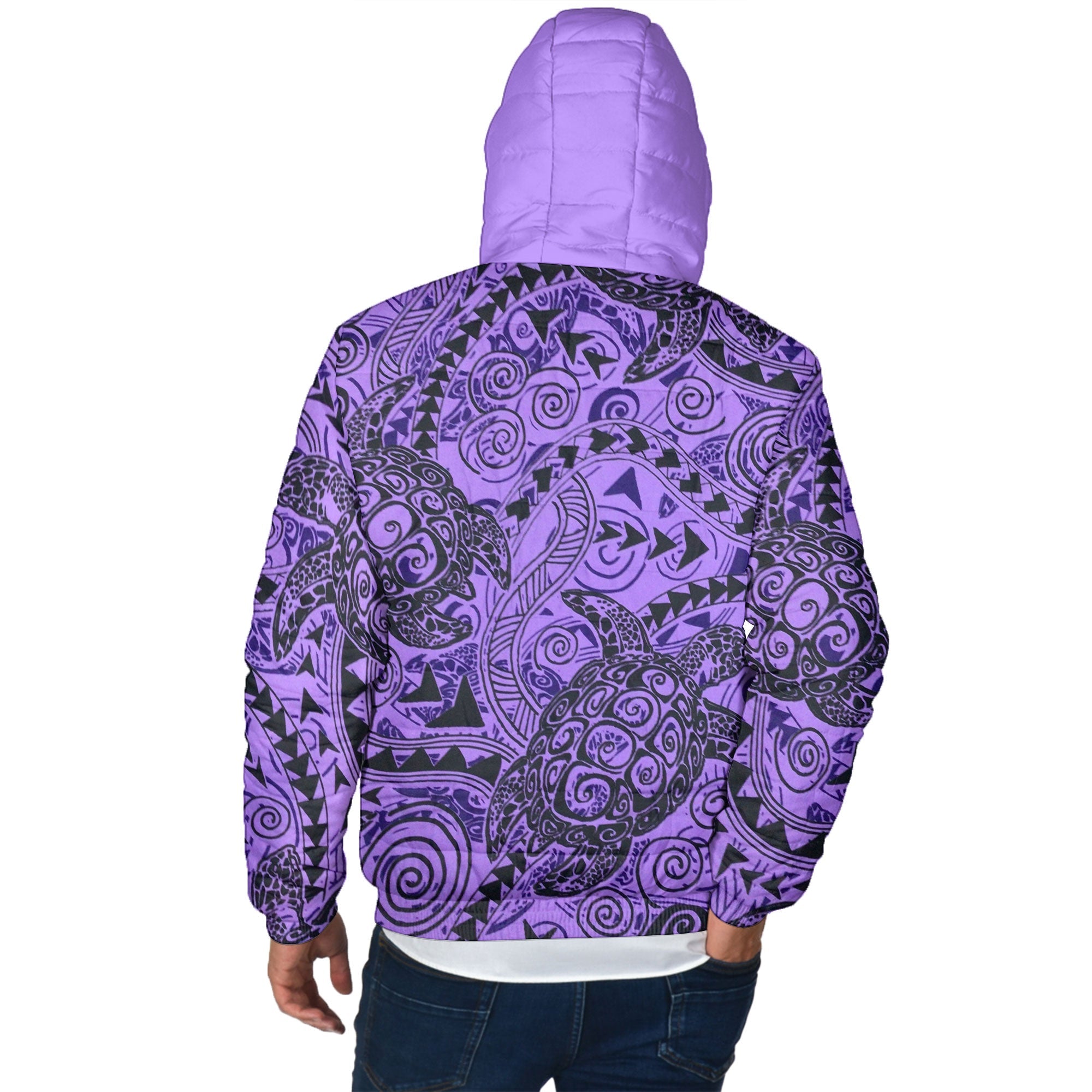 Hawaii Polynesian Turtle Men Hooded Padded Jacket Purple Style