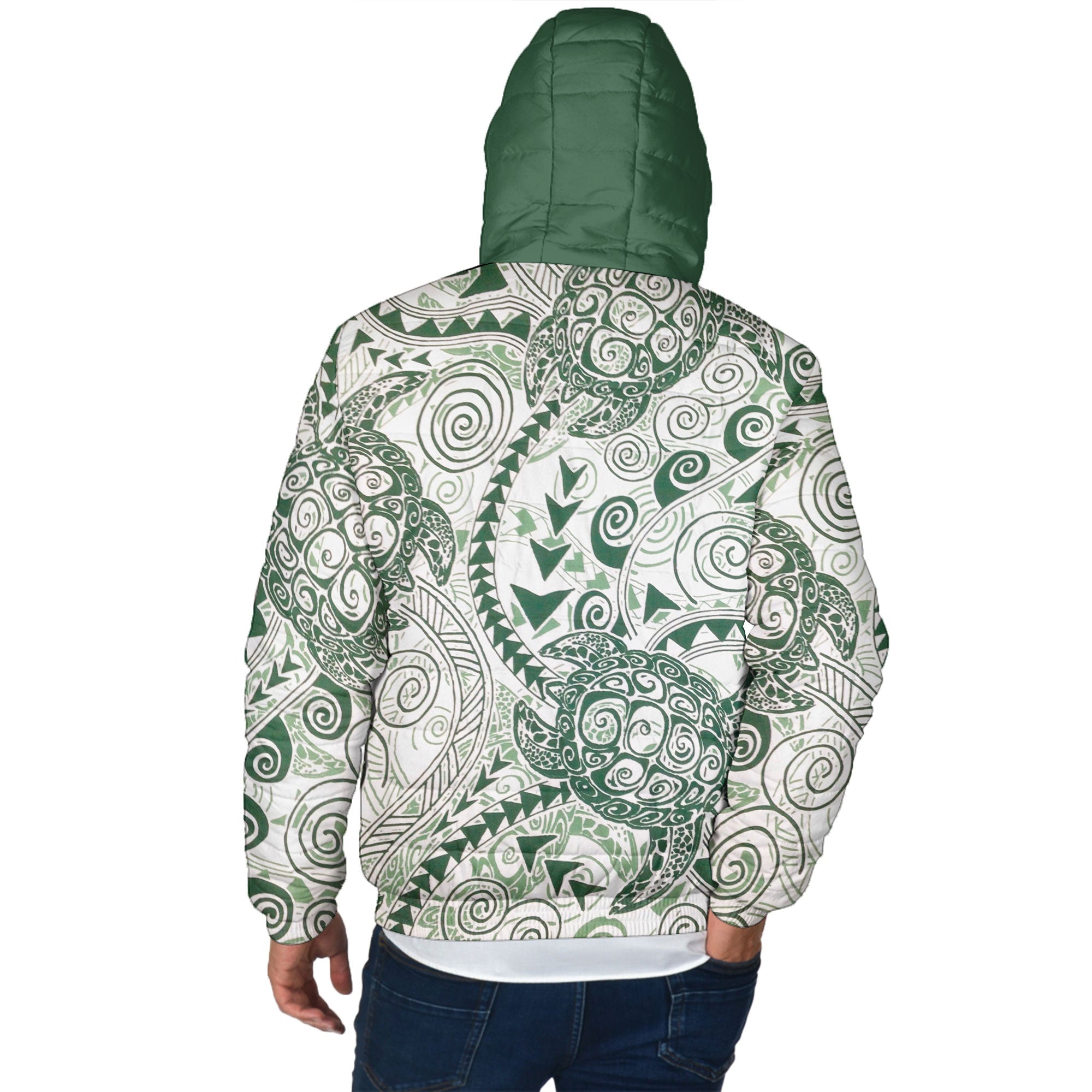 Hawaii Polynesian Turtle Men Hooded Padded Jacket Green Style