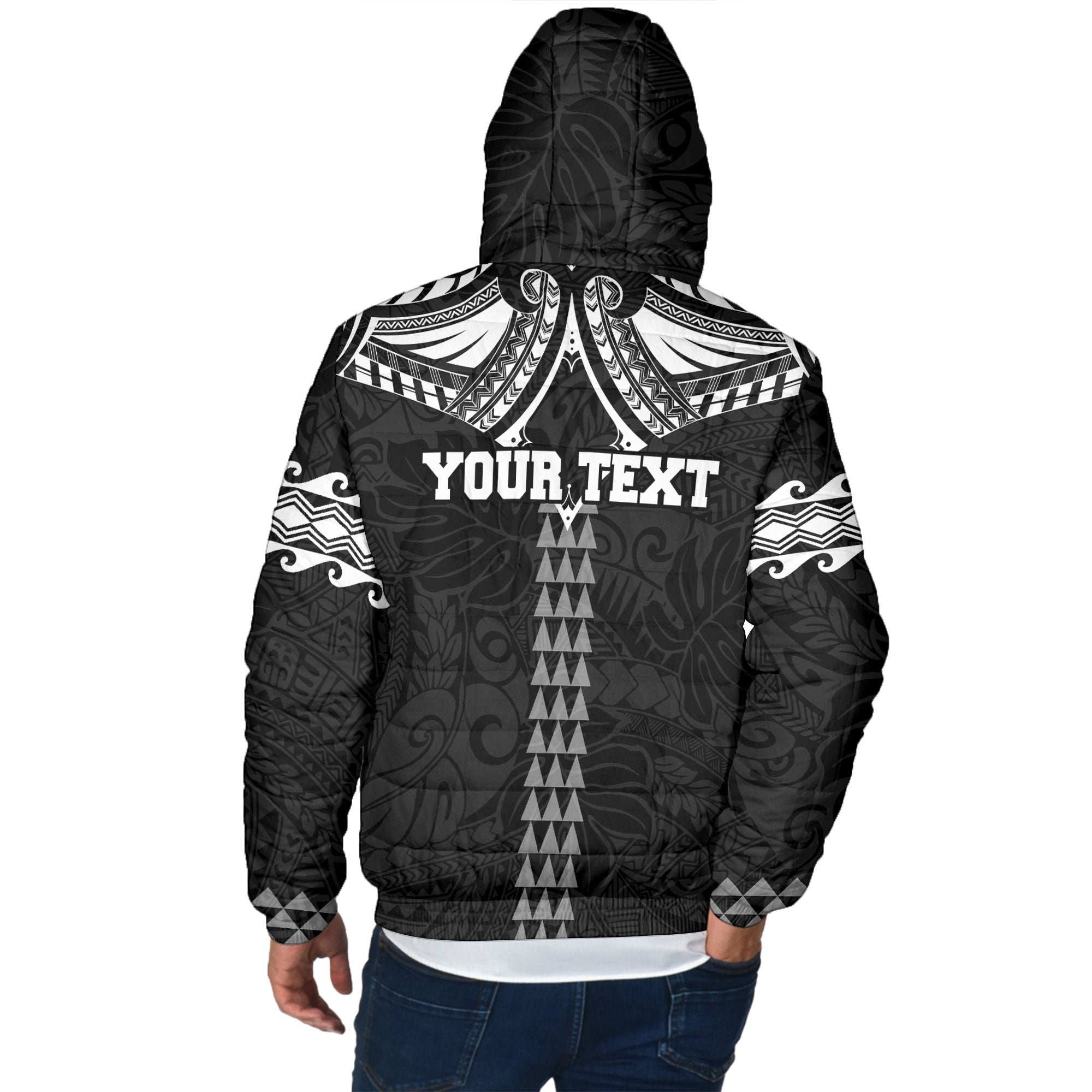 Custom Hawaii Ikaika Warrior Men Hooded Padded Jacket Polynesian Tattoo Style