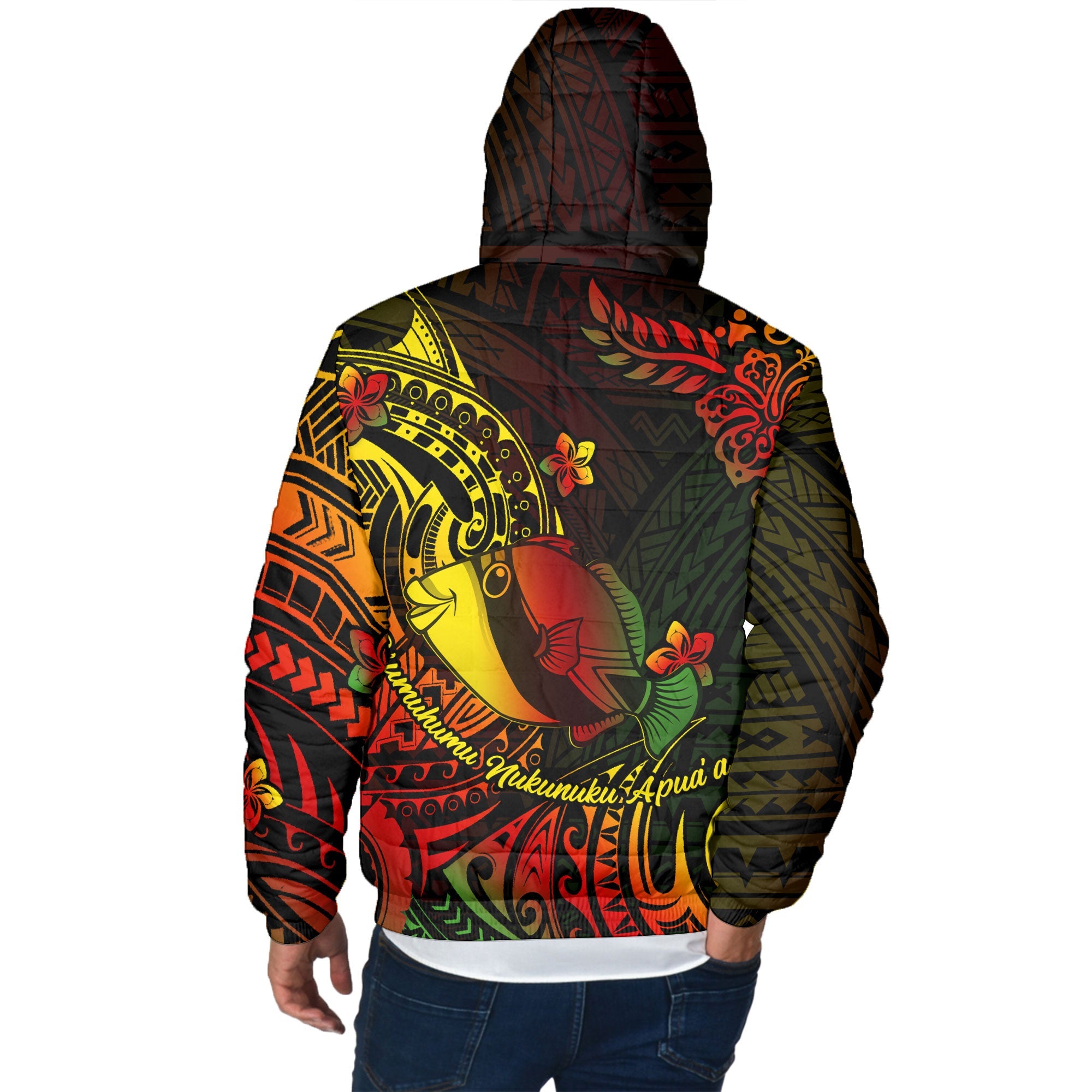 Hawaii Humuhumu Fish Men Hooded Padded Jacket Reggae Style