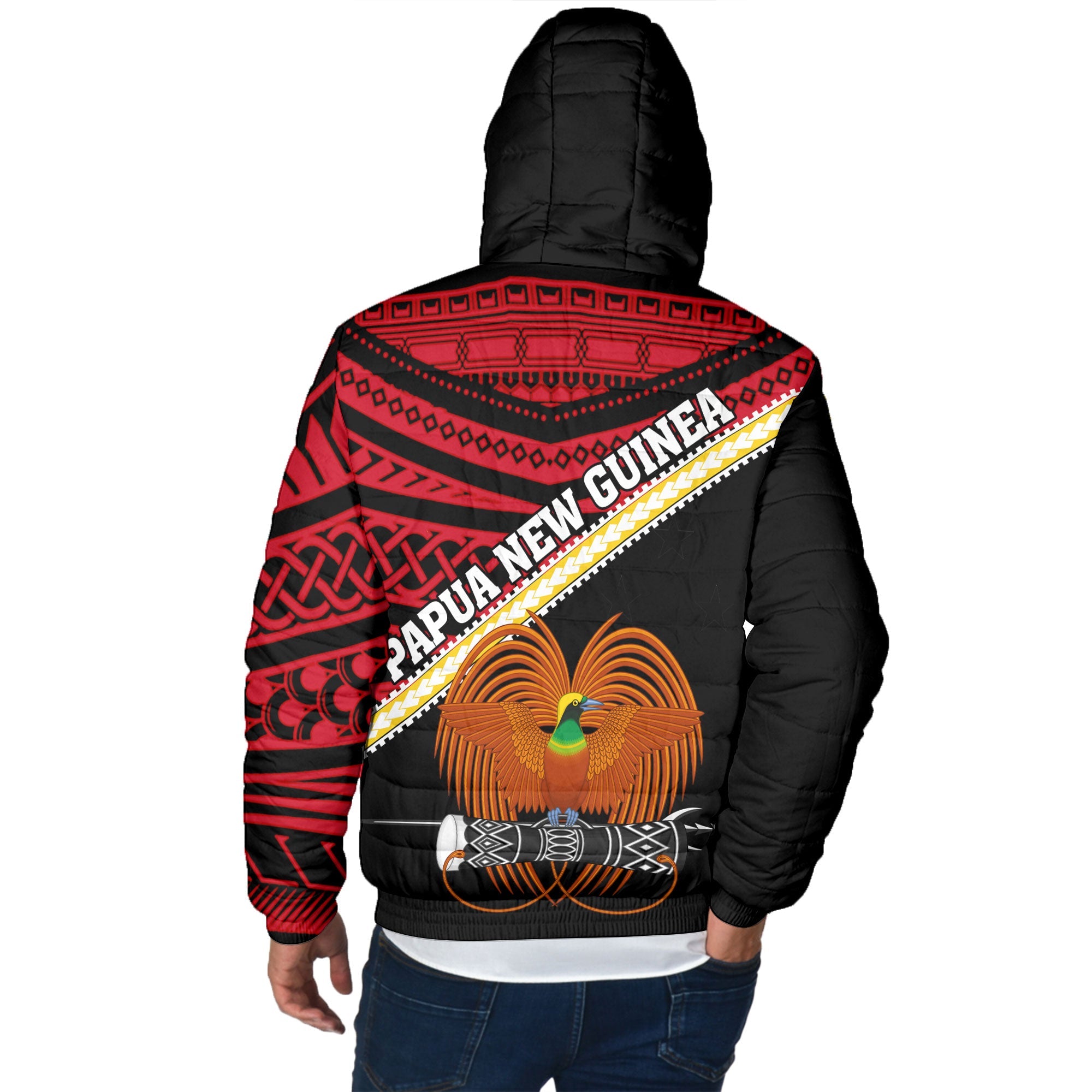 Papua New Guinea Men Hooded Padded Jacket Polynesian Flag Style