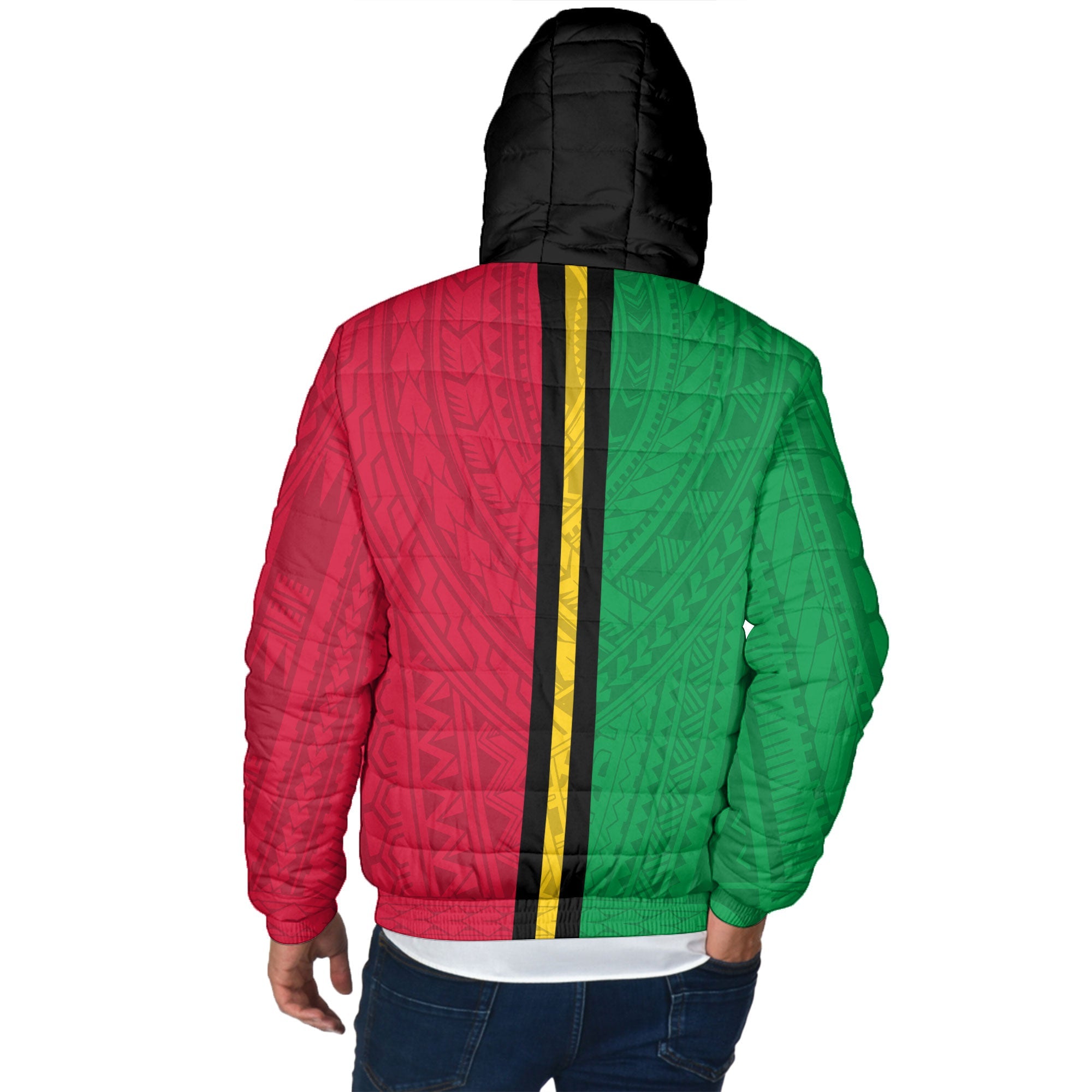 Vanuatu Men Hooded Padded Jacket Polynesian Flag Style