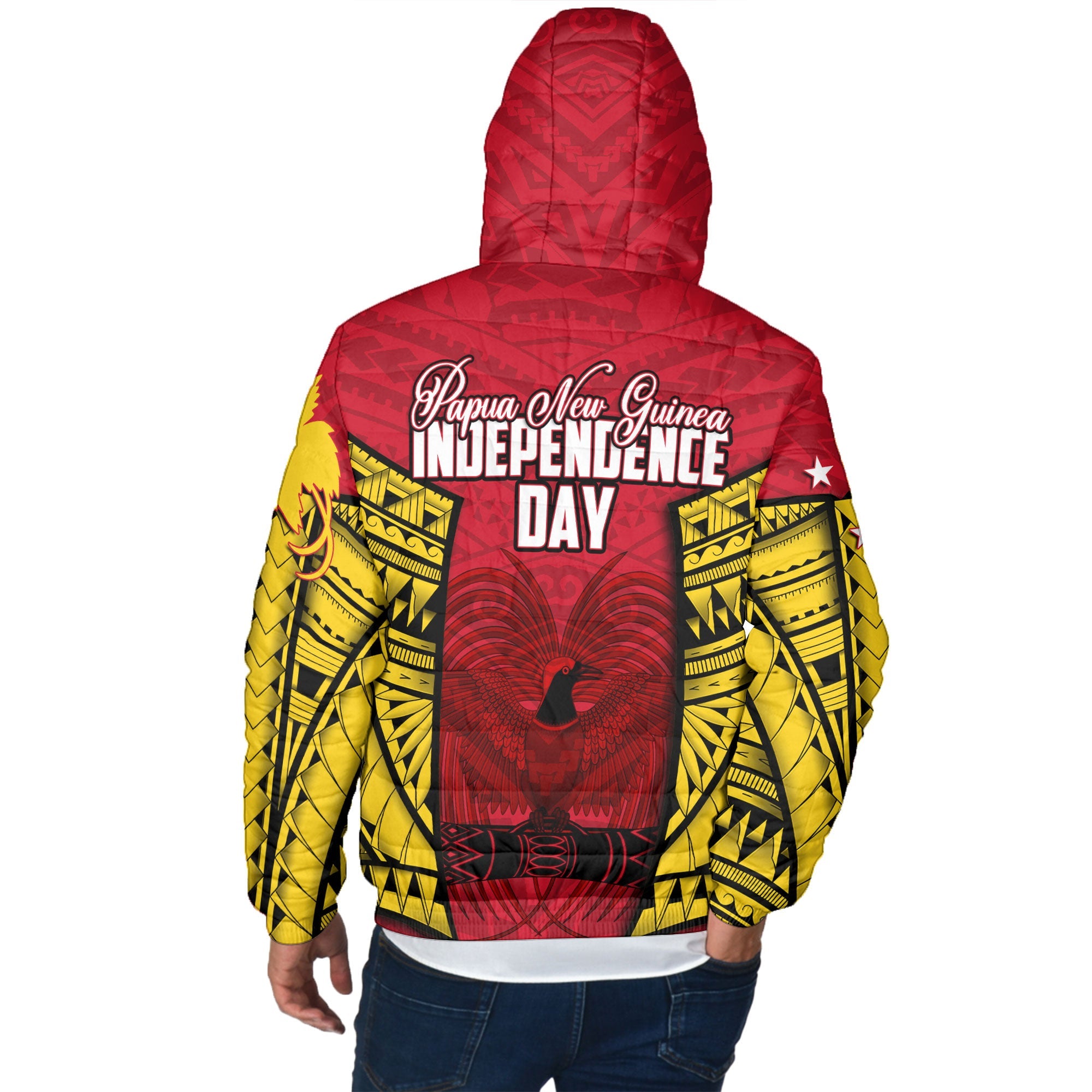 Papua New Guinea Independence Day Men Hooded Padded Jacket Raggiana Bird of Paradise Style