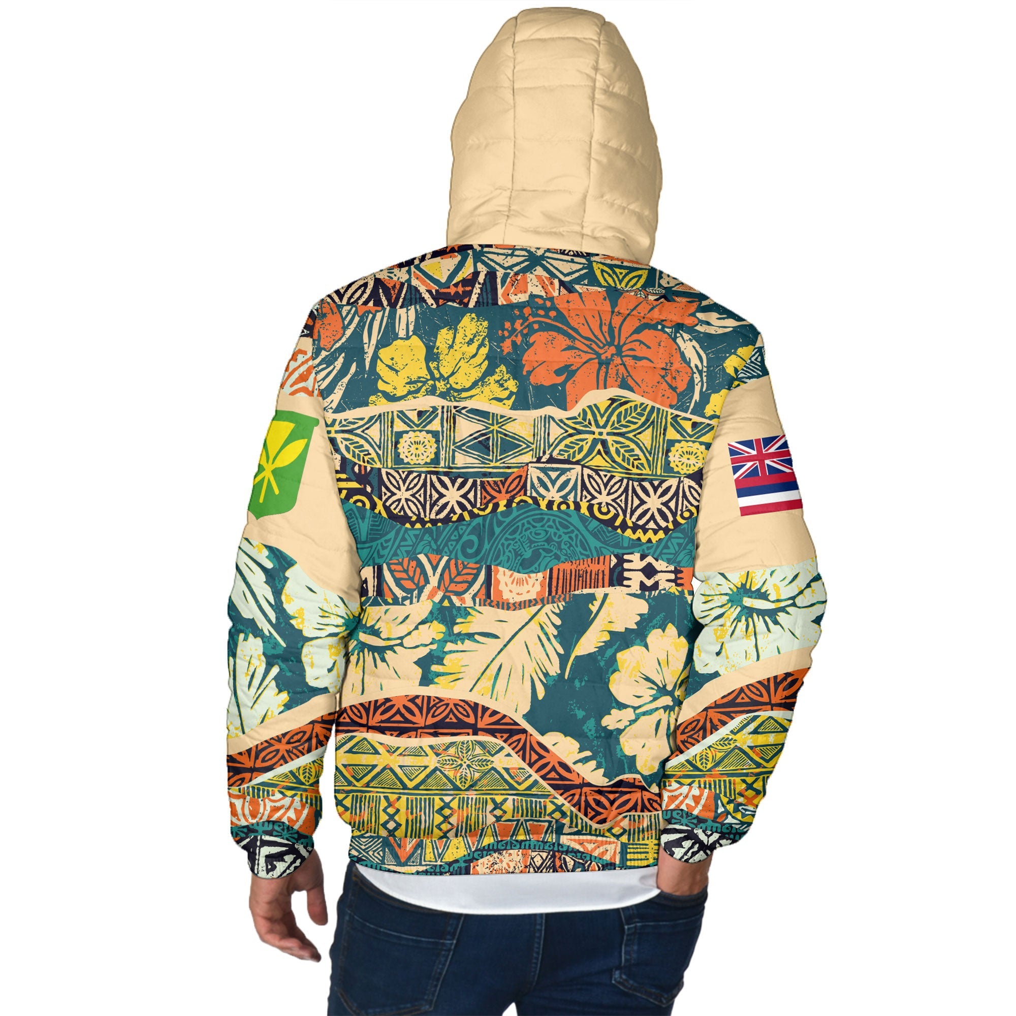 Hawaii Flag Men Hooded Padded Jacket Coat Of Arm Style