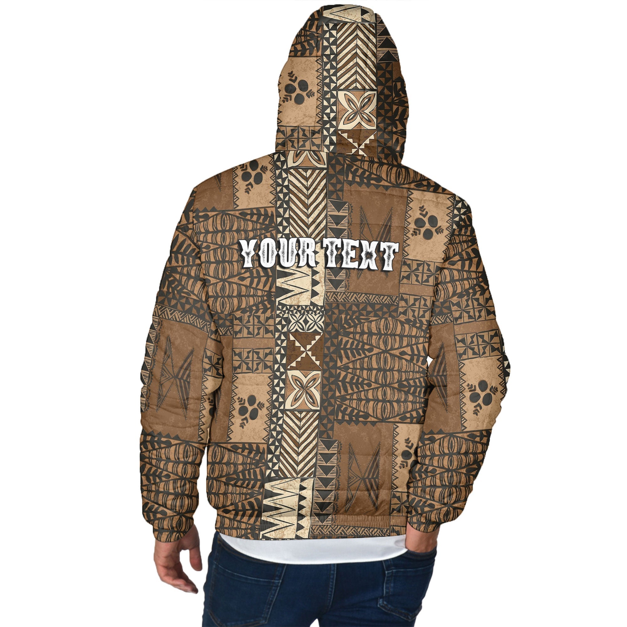 Custom Tonga Men Hooded Padded Jacket Ngatu Tapa Style