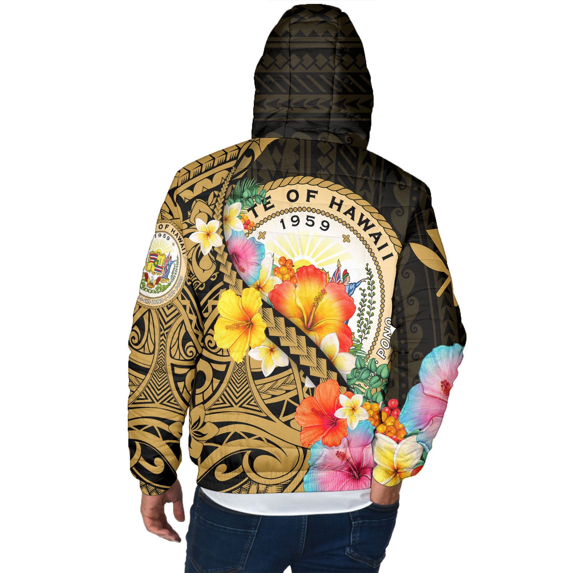 Hawaii Day King Kamehameha Men Hooded Padded Jacket