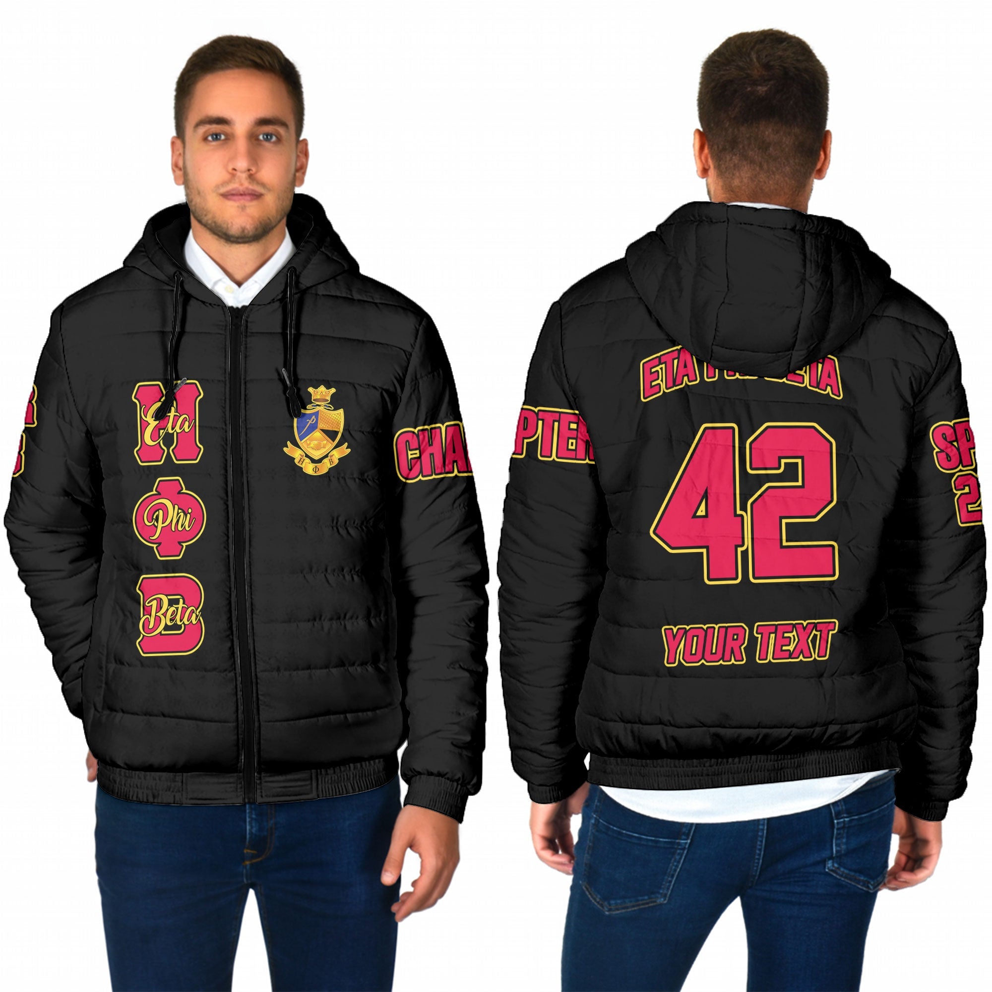 Sorority Jacket - Personalized Eta Phi Beta Men Hooded Padded Jacket Original Black Style