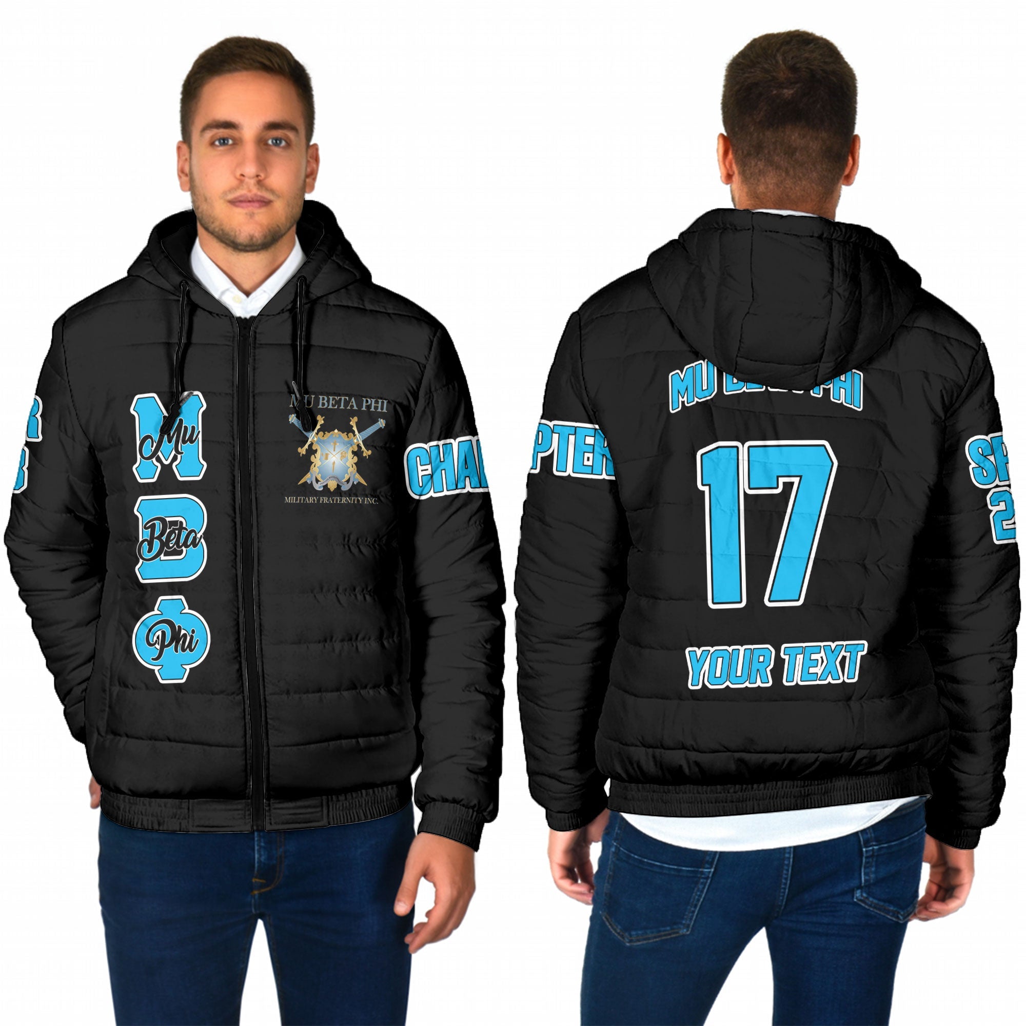 Fraternity Jacket - Personalized Mu Beta Phi Men Hooded Padded Jacket Original Dark Style